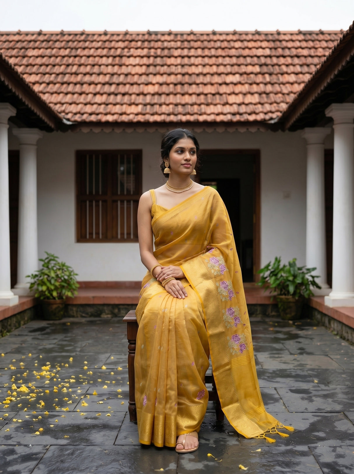 MIMOSA Gold Banarasi Organza Saree — pose 8 styling detail