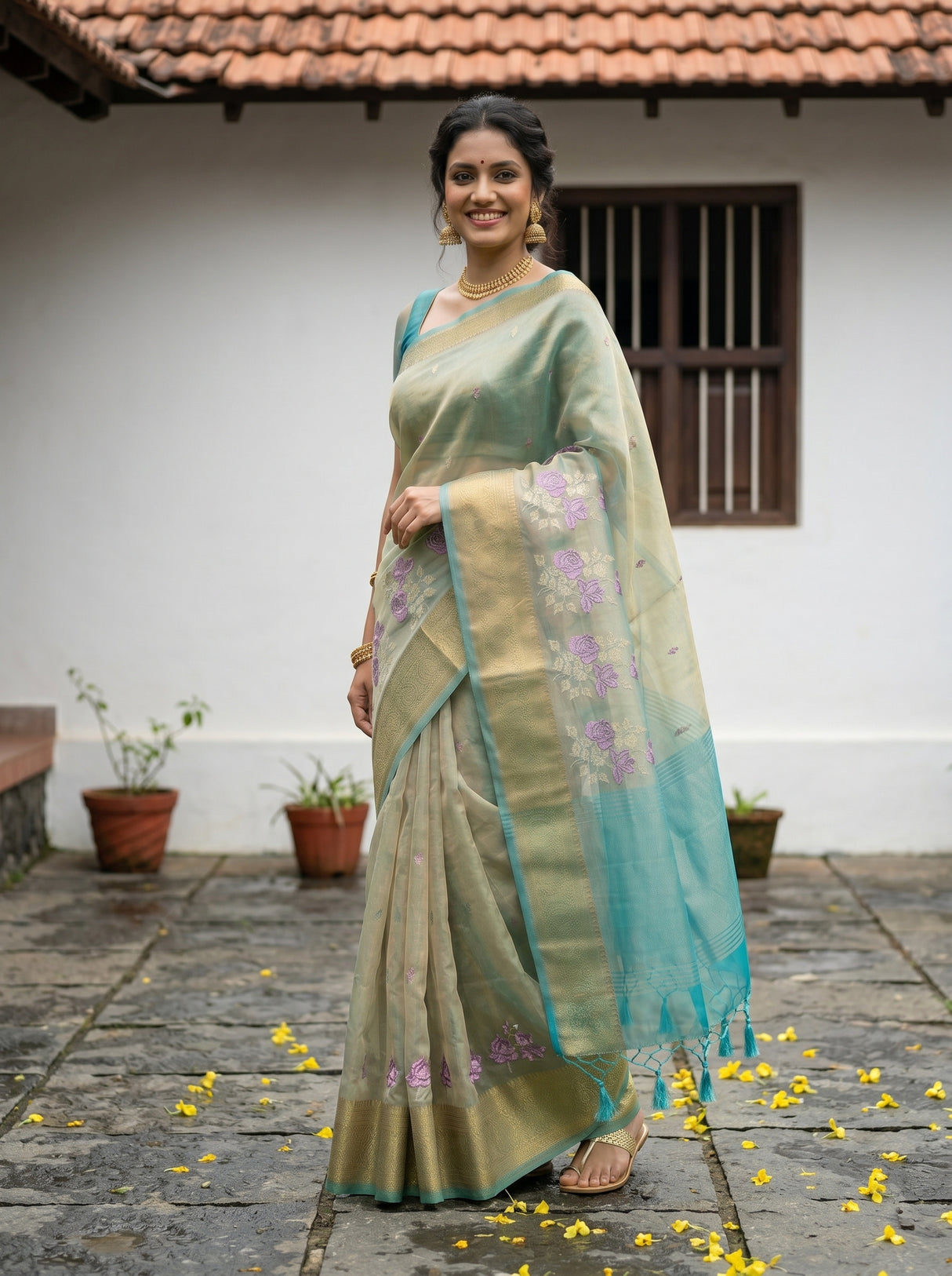 MIMOSA Sapphire Banarasi Organza Saree — pose 9 styling detail