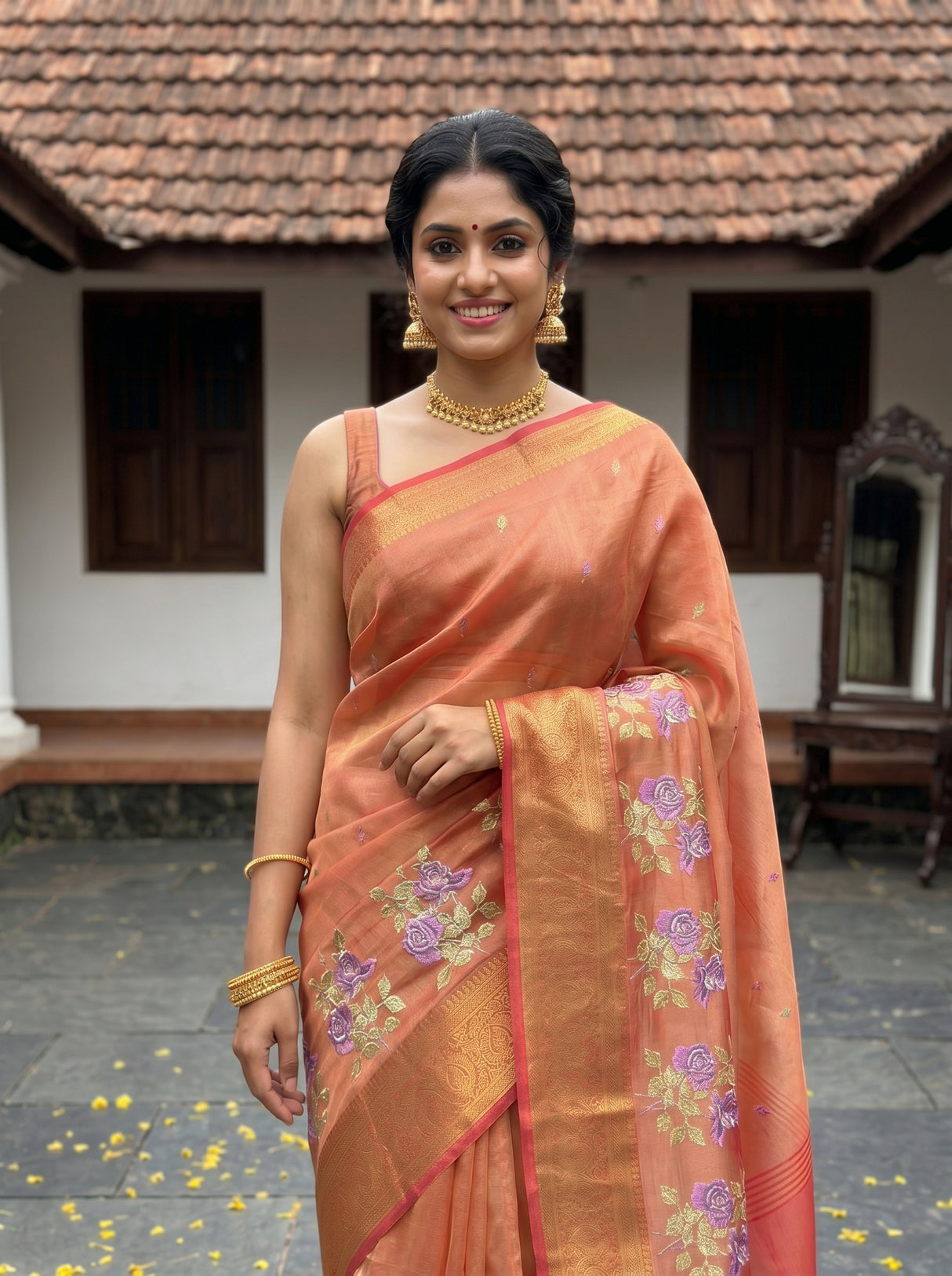 MIMOSA Strawberry Banarasi Organza Saree — pose 10 styling detail