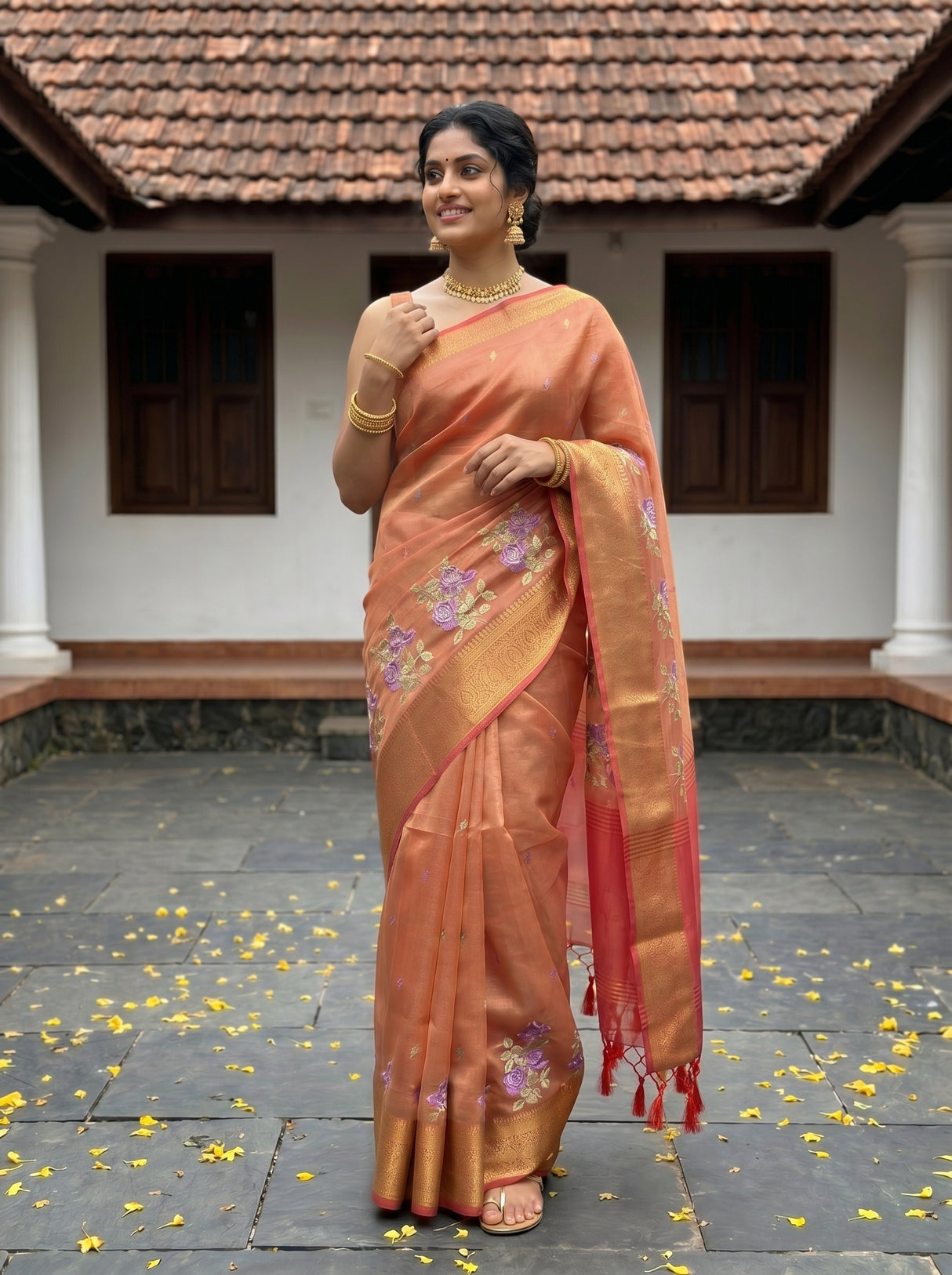 MIMOSA Strawberry Banarasi Organza Saree — pose 9 styling detail