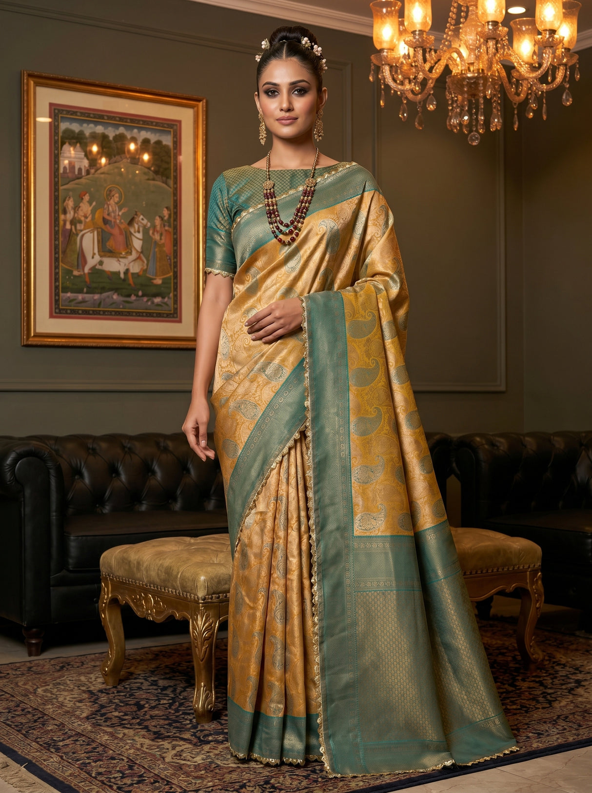 MIMOSA Gold Kanjivaram Art Silk Saree β Mannequin Draped View