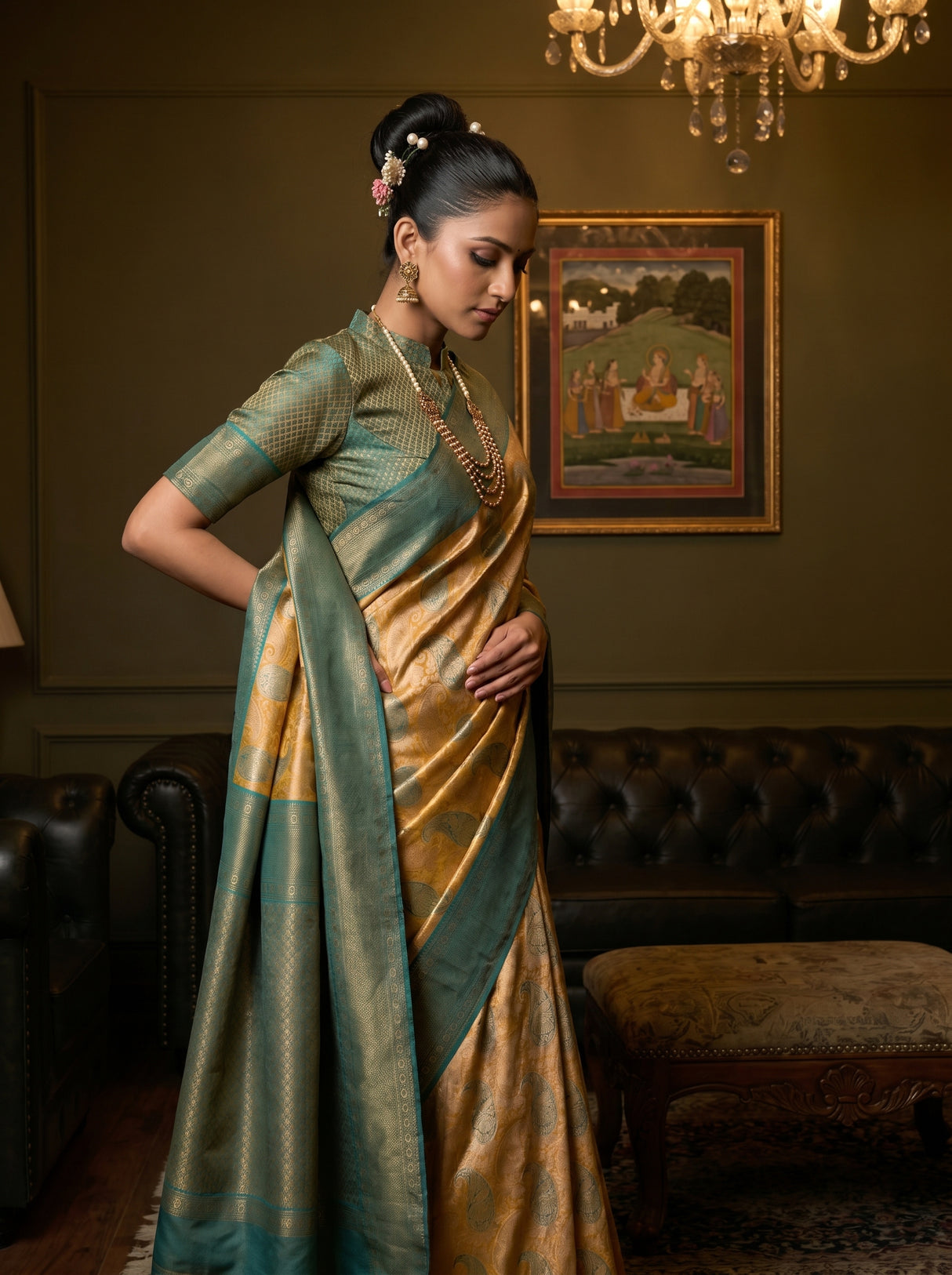 MIMOSA Gold Kanjivaram Art Silk Saree β pose 10 styling detail