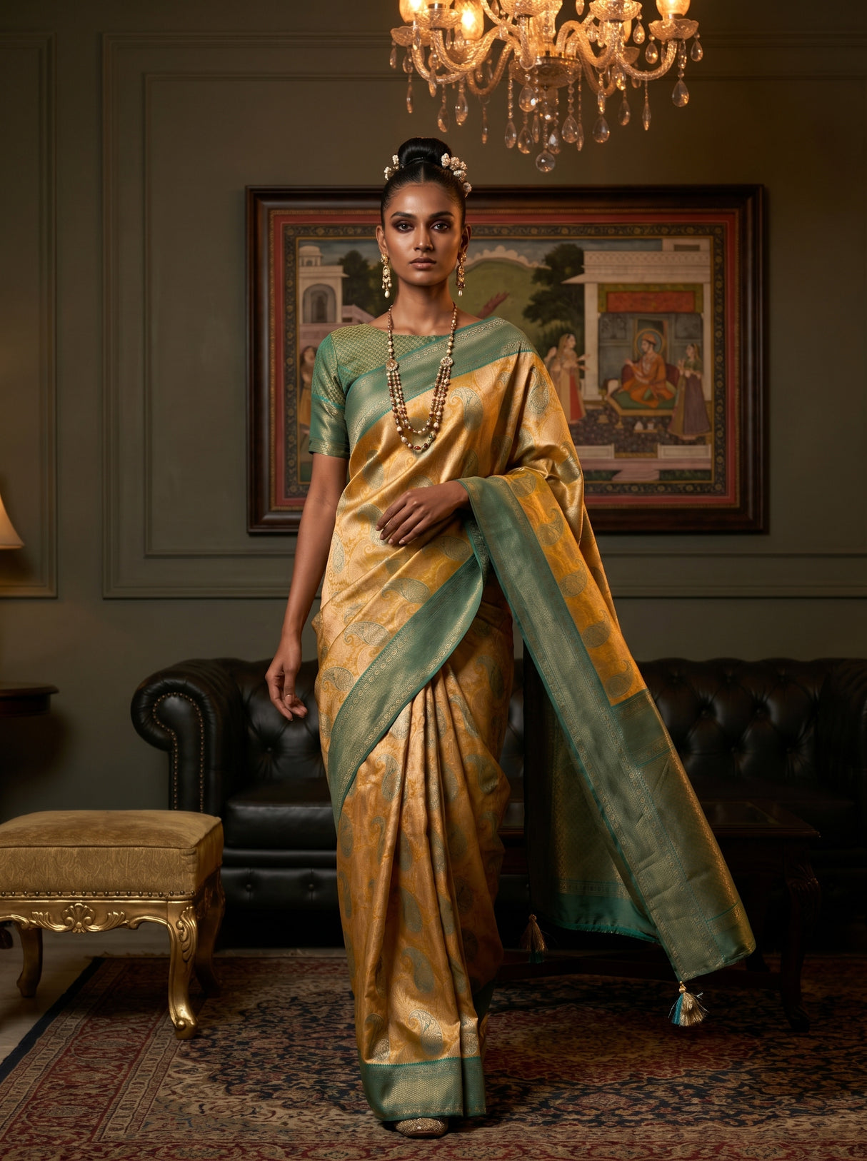 MIMOSA Gold Kanjivaram Art Silk Saree β pose 7 styling detail