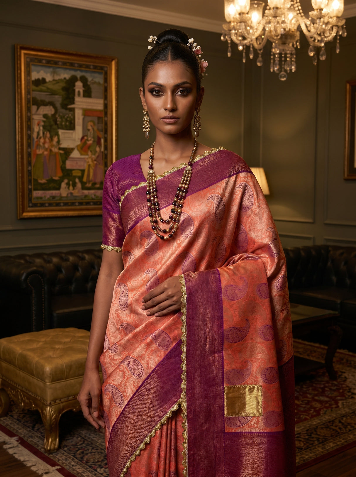 MIMOSA Peach Kanjivaram Art Silk Saree β pose 10 styling detail