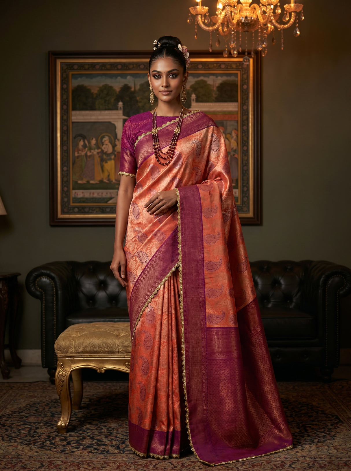 MIMOSA Peach Kanjivaram Art Silk Saree β pose 4 styling detail