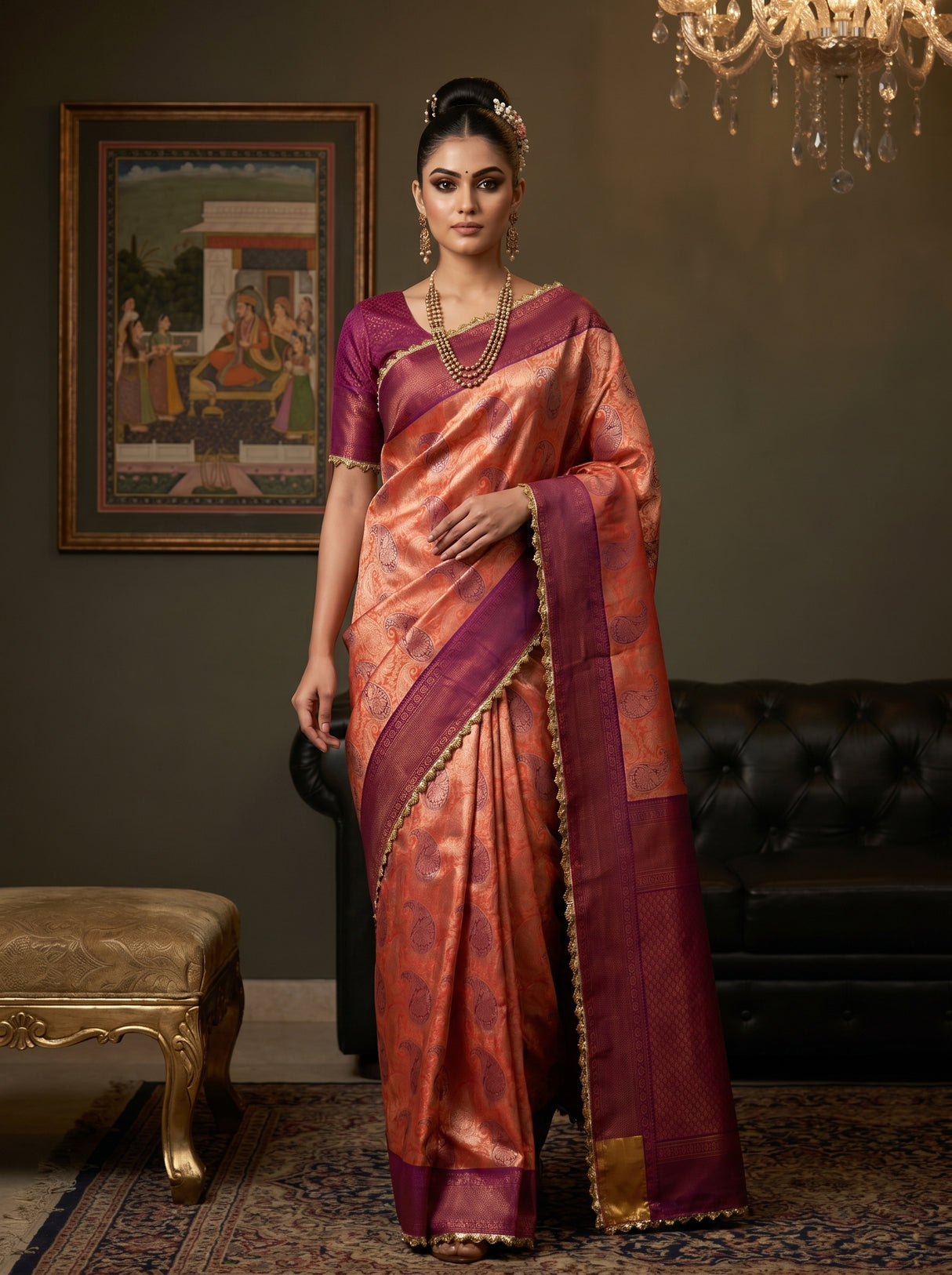 MIMOSA Peach Kanjivaram Art Silk Saree β pose 6 styling detail