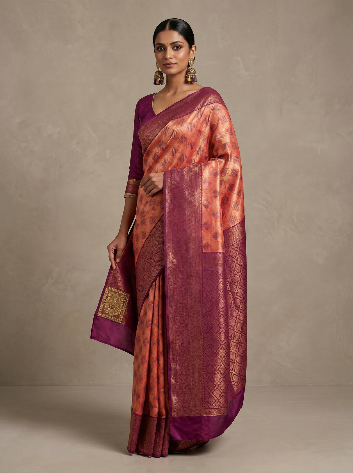MIMOSA Peach Saree Saree β pose 5 styling detail