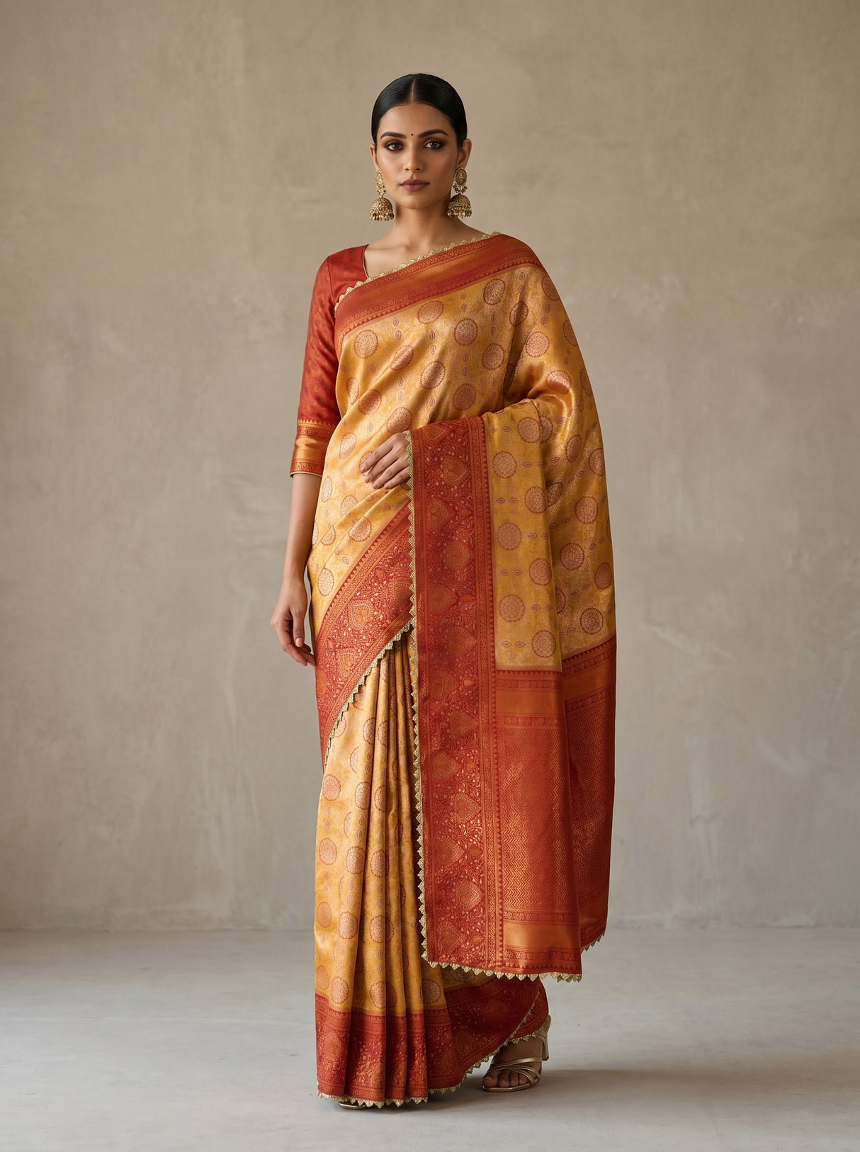 MIMOSA Gold Kanjivaram Art Silk Saree β Mannequin Draped