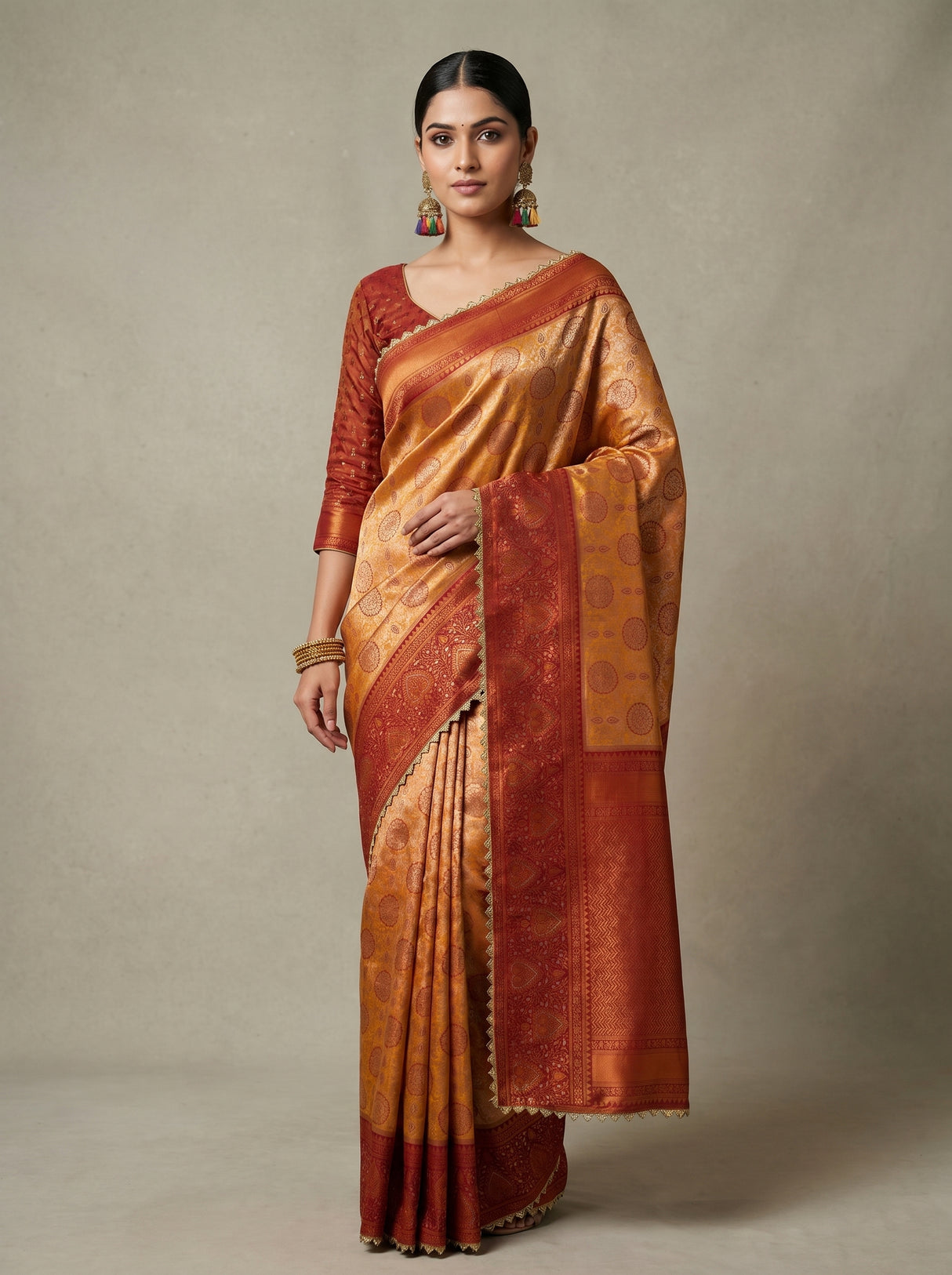 MIMOSA Gold Kanjivaram Art Silk Saree β pose 10 styling detail
