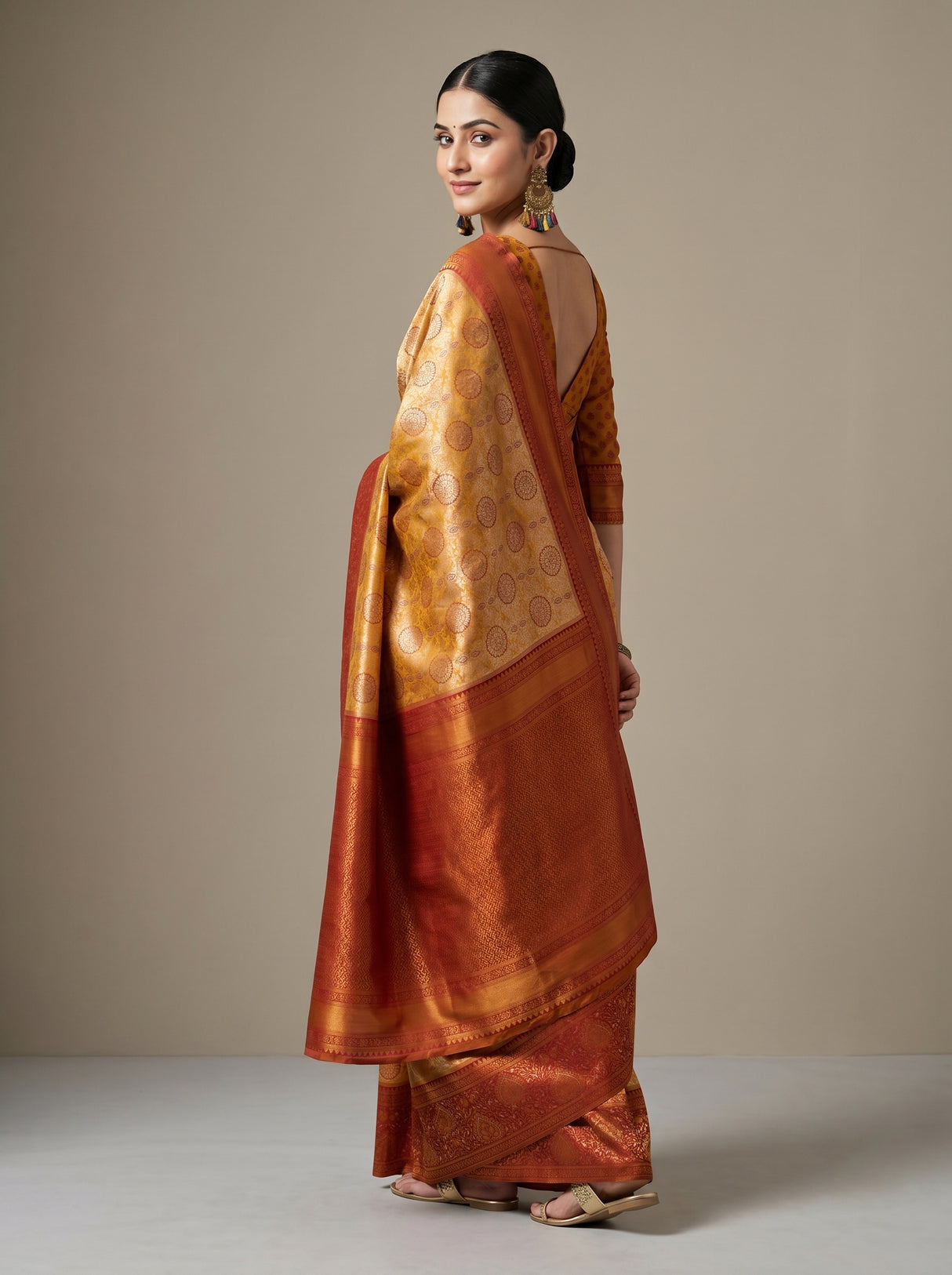 MIMOSA Gold Kanjivaram Art Silk Saree β pose 9 styling detail