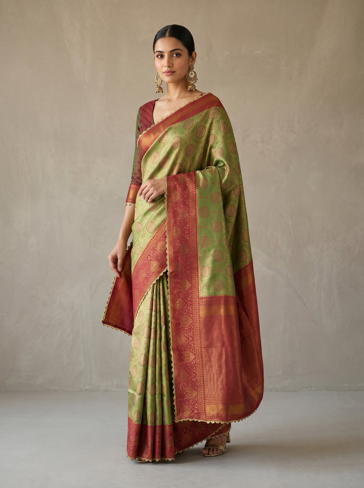 MIMOSA Olive Kanjivaram Art Silk Saree β pose 5 styling detail