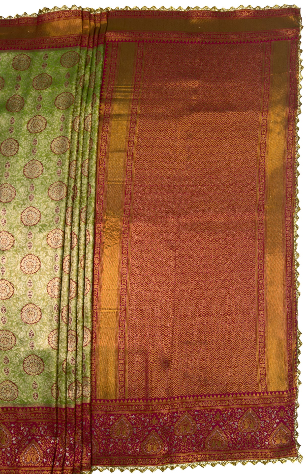 MIMOSA Olive Kanjivaram Art Silk Saree β pallu and zari work detail
