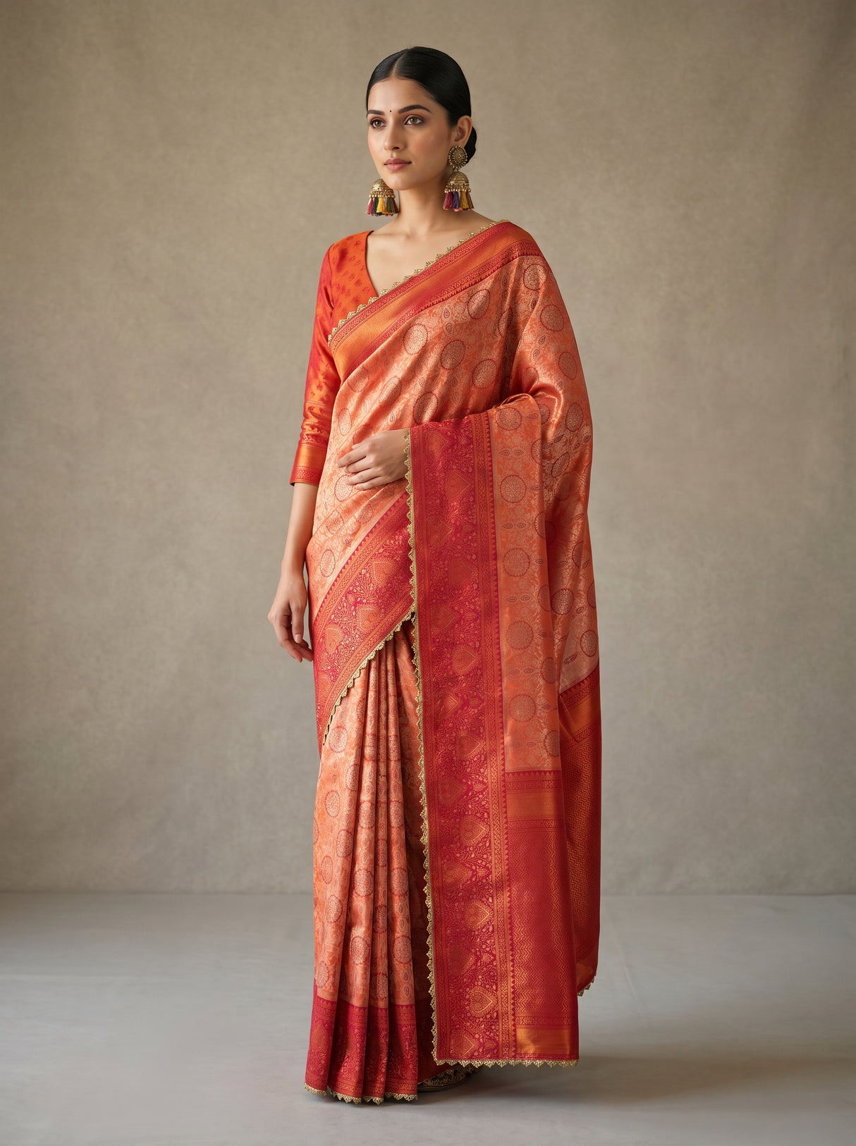 MIMOSA Peach Kanjivaram Art Silk Saree β pose 10 styling detail
