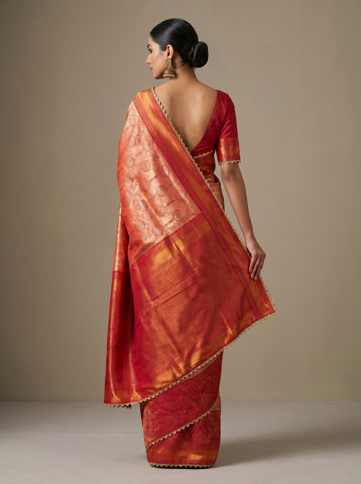 MIMOSA Peach Kanjivaram Art Silk Saree β Blouse Fabric