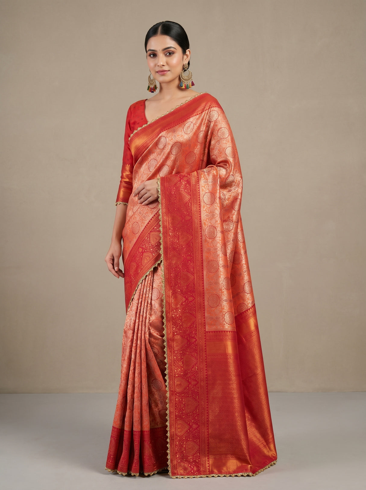 MIMOSA Peach Kanjivaram Art Silk Saree β pose 4 styling detail