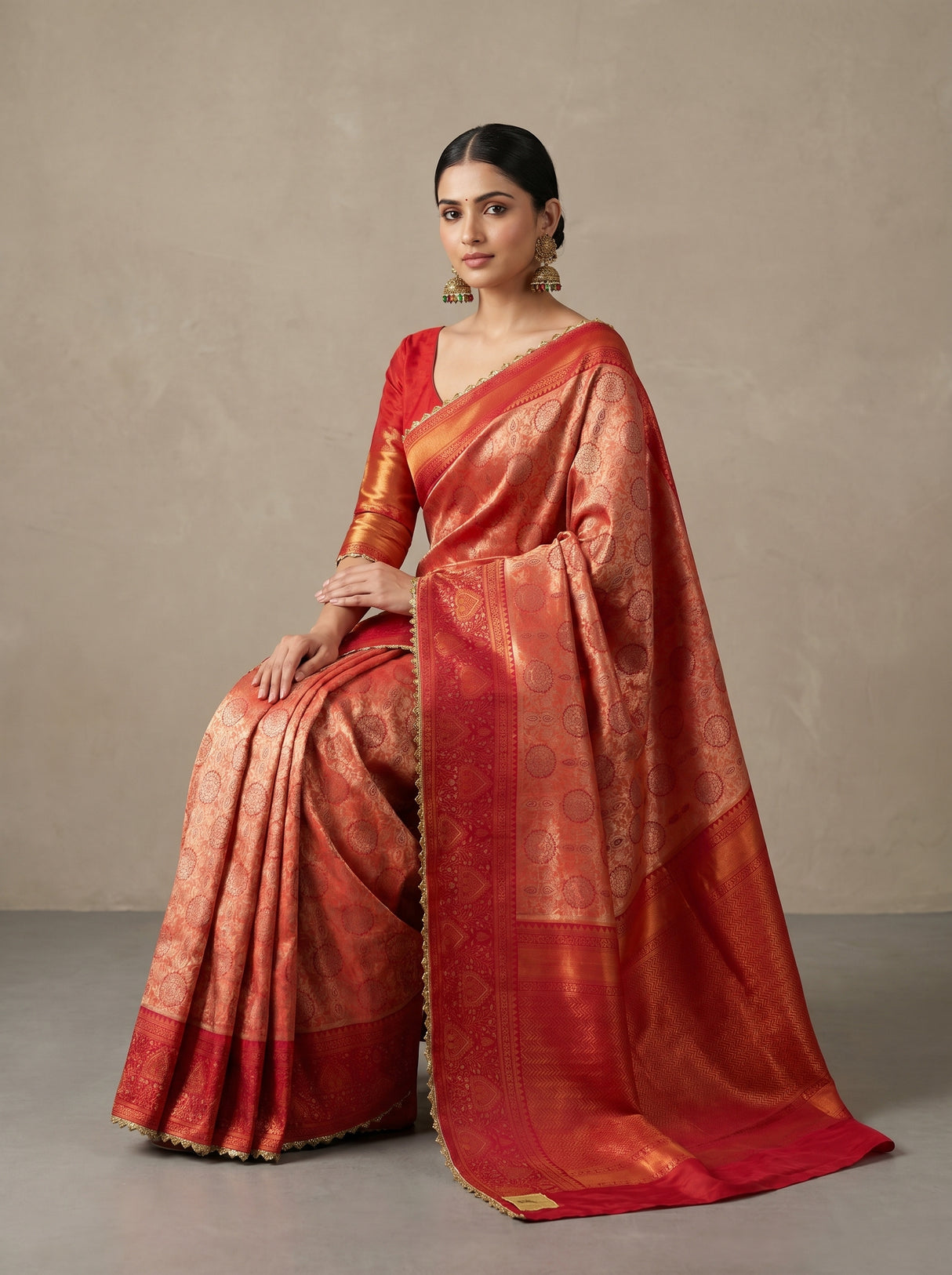 MIMOSA Peach Kanjivaram Art Silk Saree β pose 8 styling detail