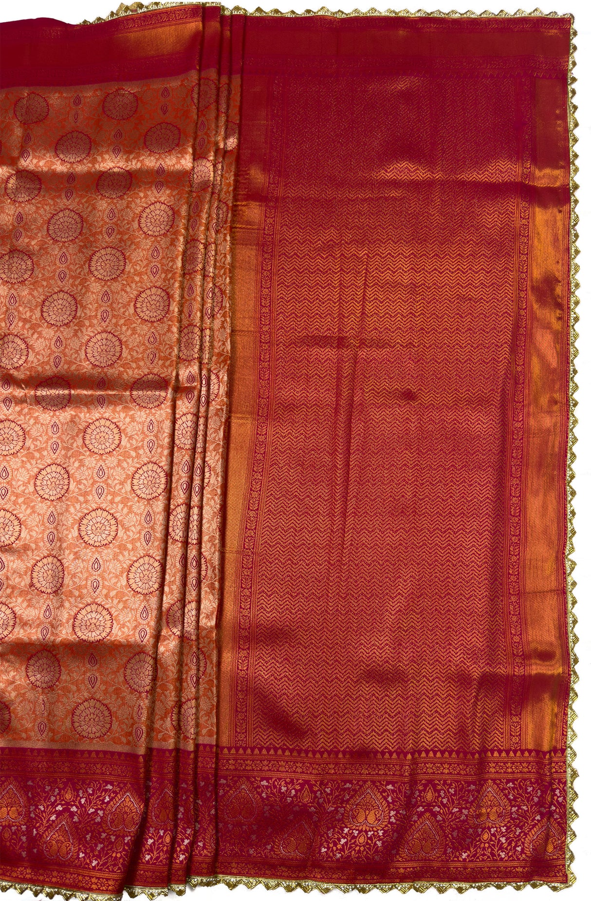 MIMOSA Peach Kanjivaram Art Silk Saree β pallu and zari work detail