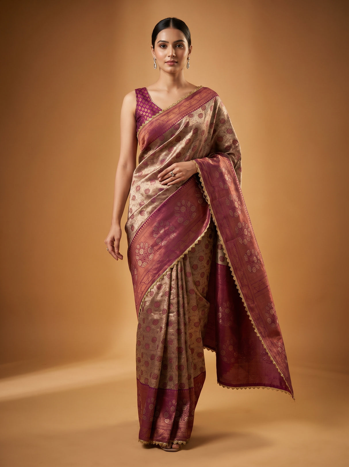 MIMOSA Magenta Kanjivaram Art Silk Saree β mid-section showing border and hand
