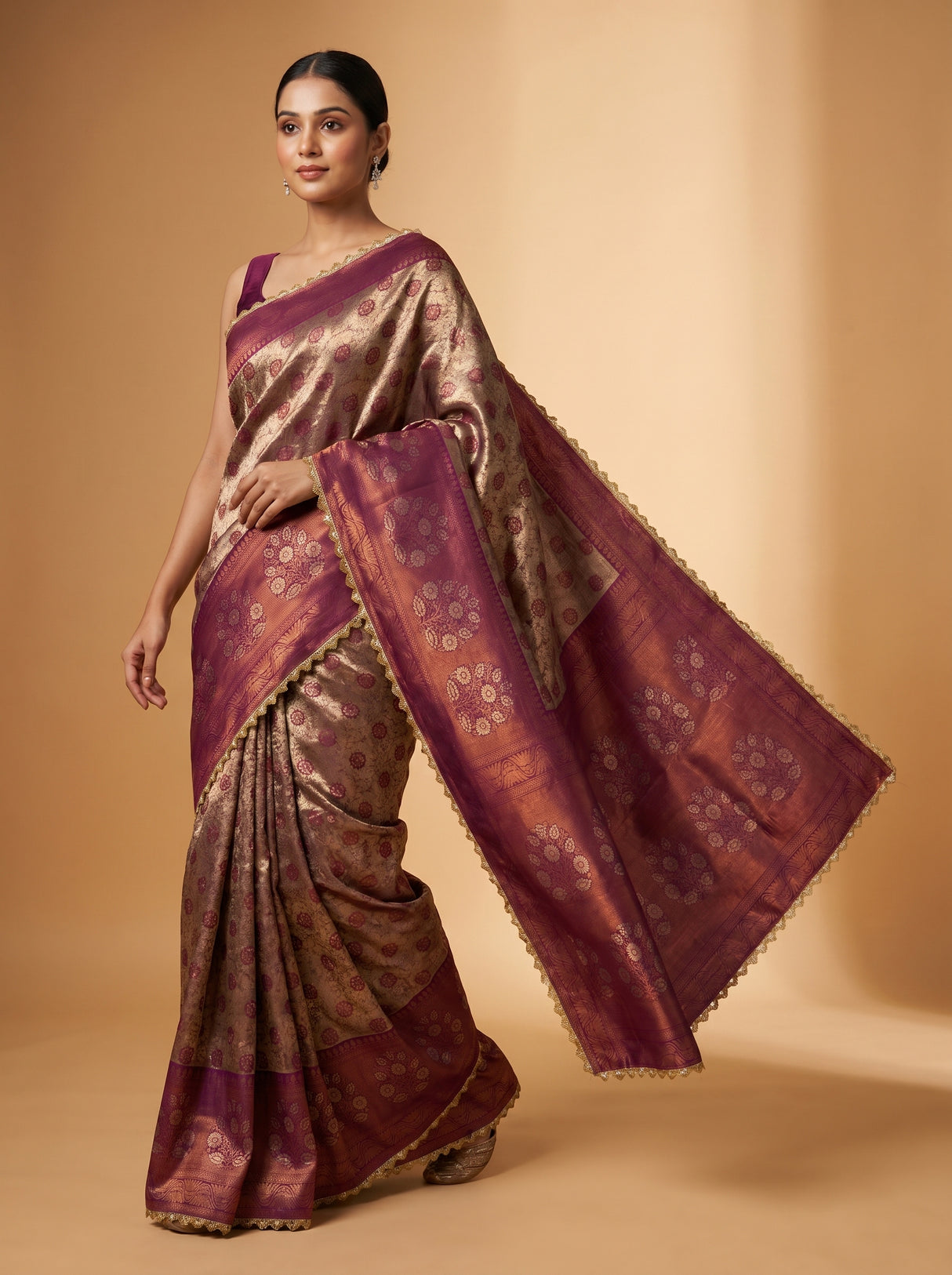 MIMOSA Magenta Kanjivaram Art Silk Saree β close-up of pallu drape over arm