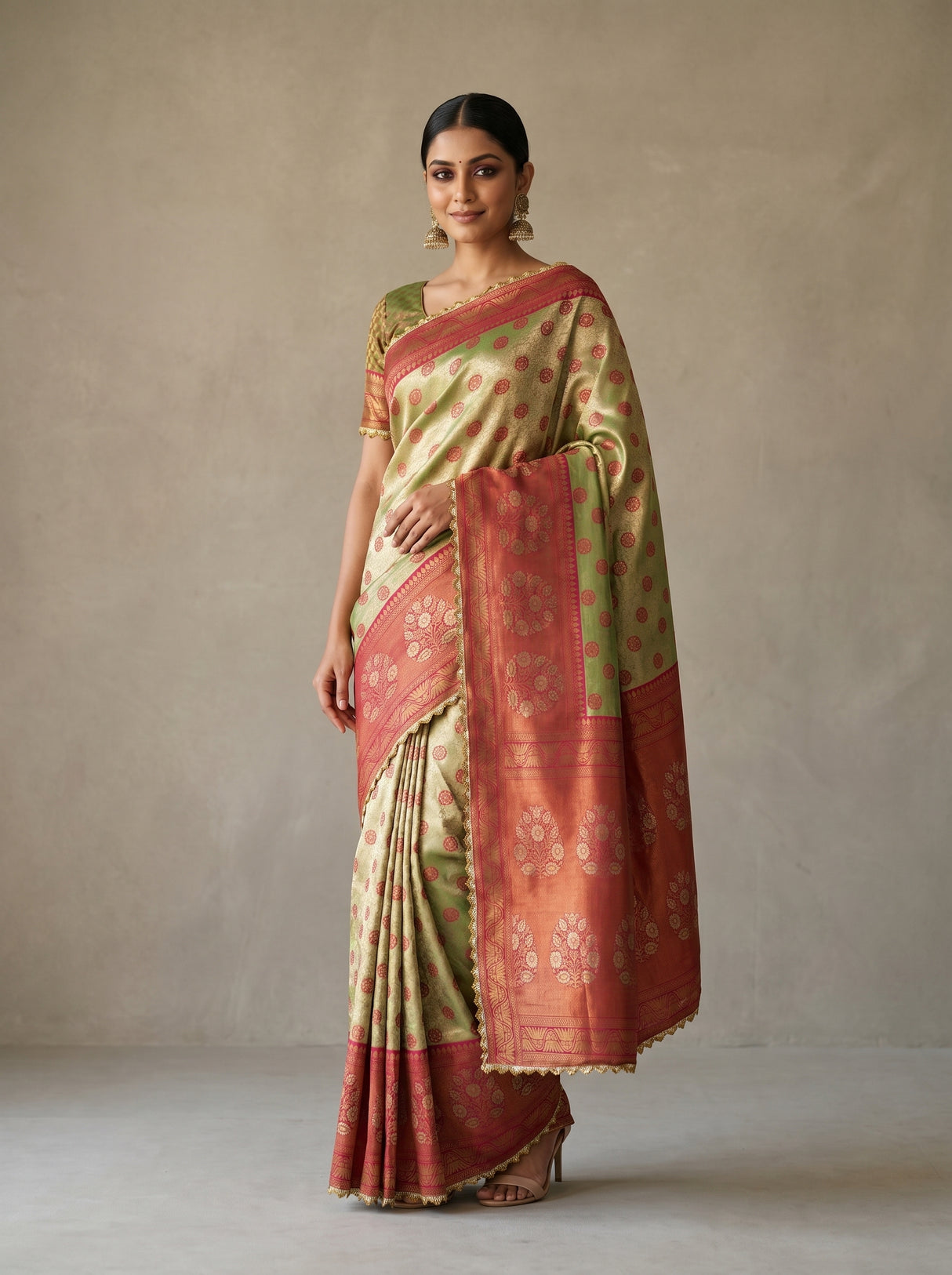MIMOSA Olive Kanjivaram Art Silk Saree β empty frame