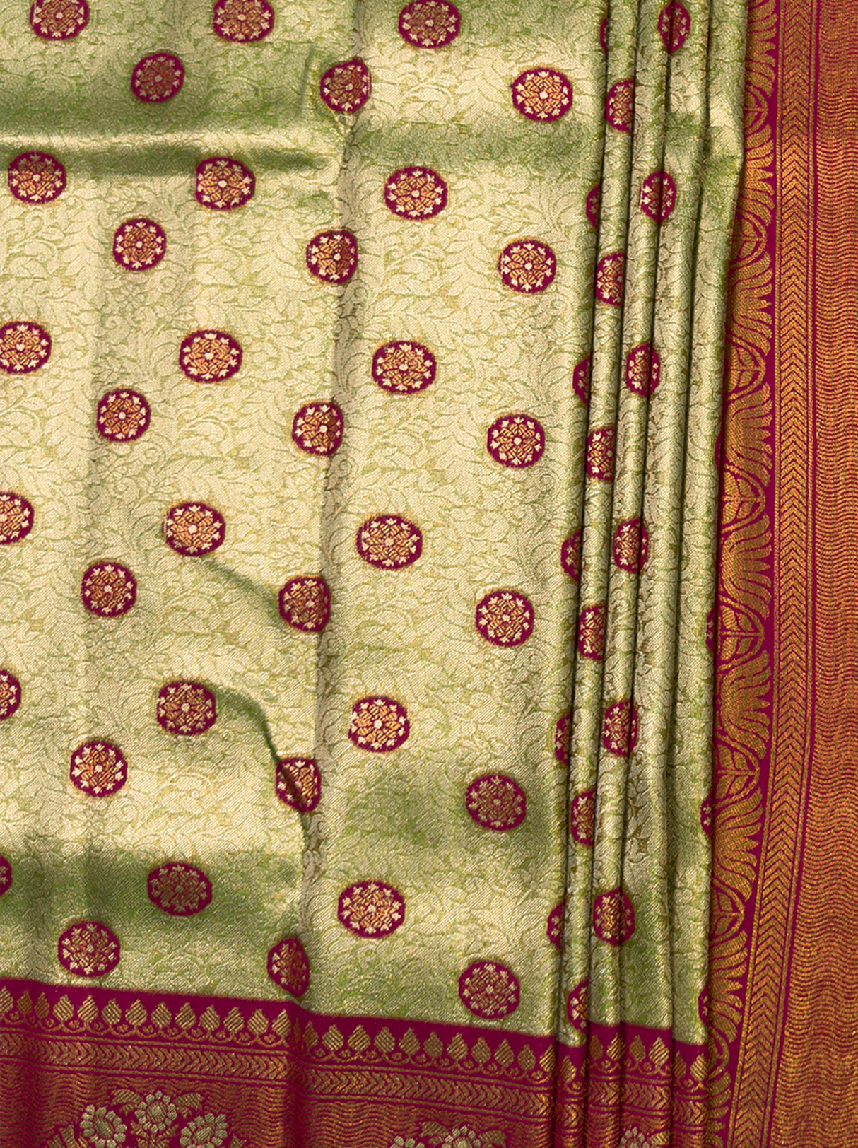 MIMOSA Olive Kanjivaram Art Silk Saree β draping detail of pallu
