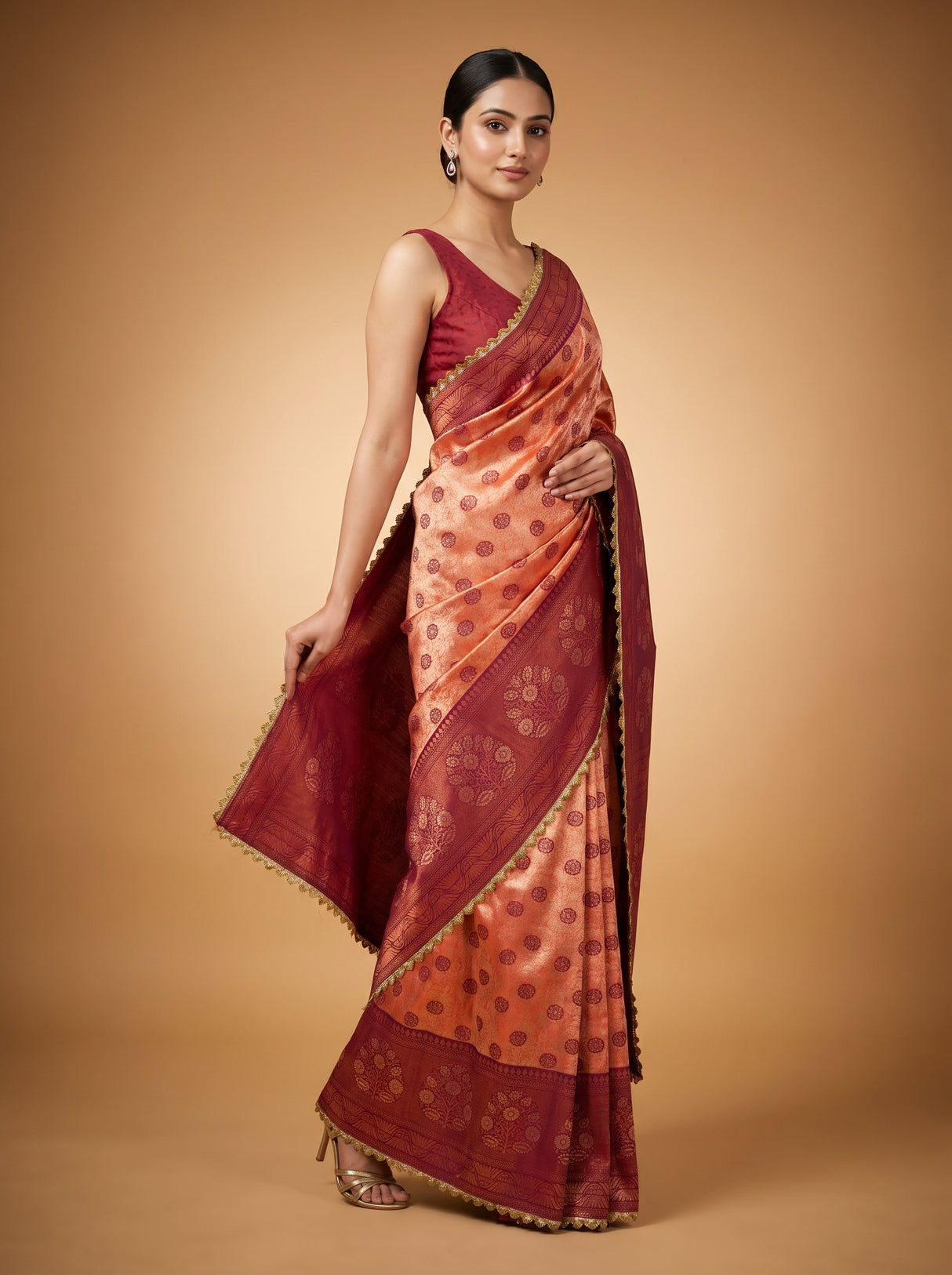 MIMOSA Peach Kanjivaram Art Silk Saree β empty frame