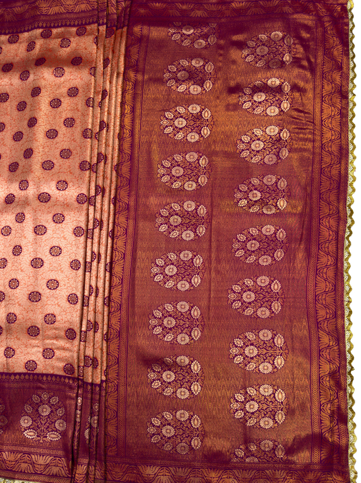 MIMOSA Peach Kanjivaram Art Silk Saree β draping detail of pallu