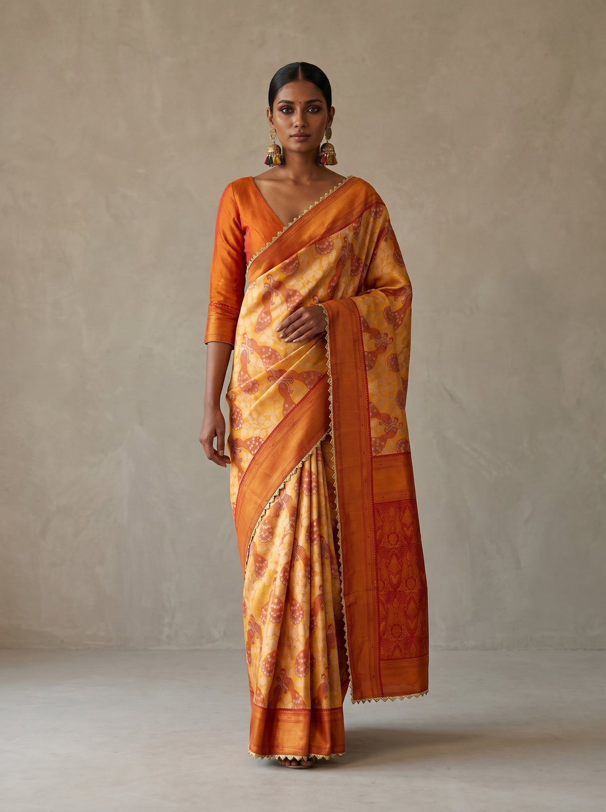 MIMOSA Gold Kanjivaram Art Silk Saree β pose 7 styling detail