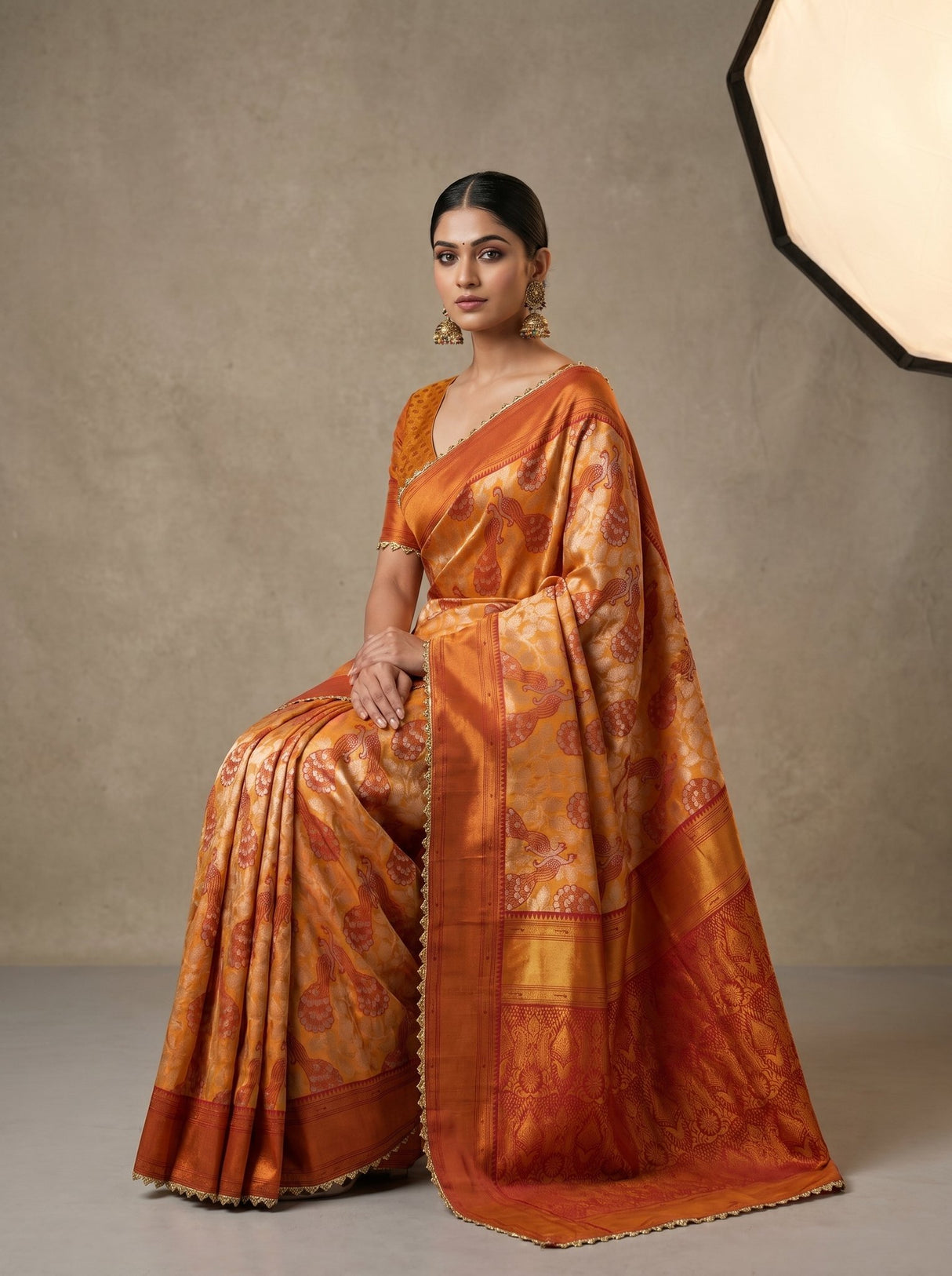 MIMOSA Gold Kanjivaram Art Silk Saree β pose 8 styling detail