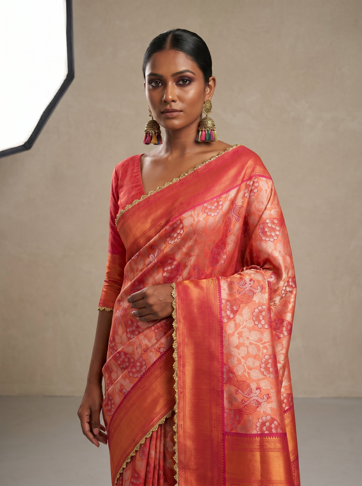 MIMOSA Peach Kanjivaram Art Silk Saree β pose 10 styling detail