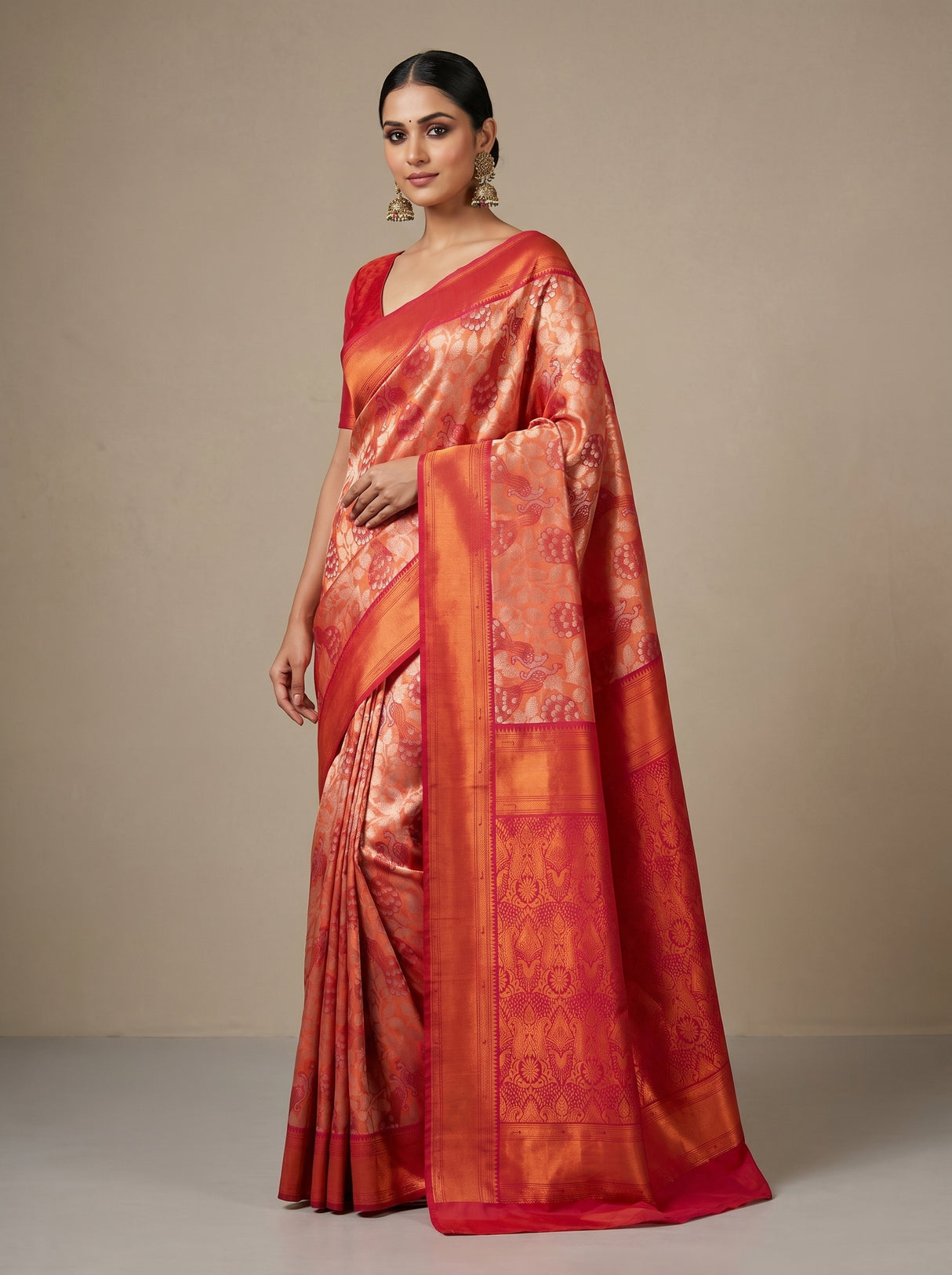 MIMOSA Peach Kanjivaram Art Silk Saree β pose 4 styling detail