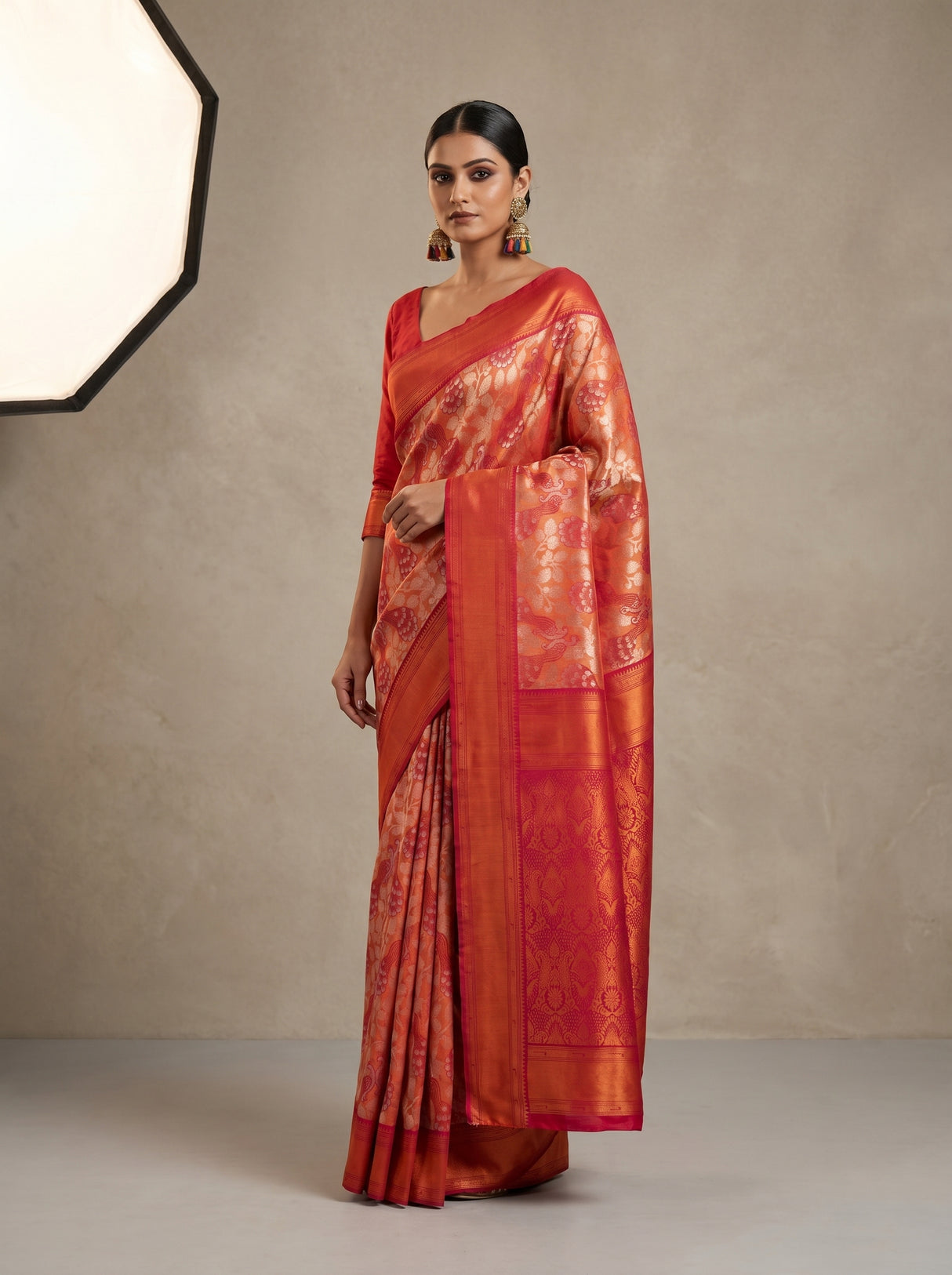 MIMOSA Peach Kanjivaram Art Silk Saree β pose 5 styling detail