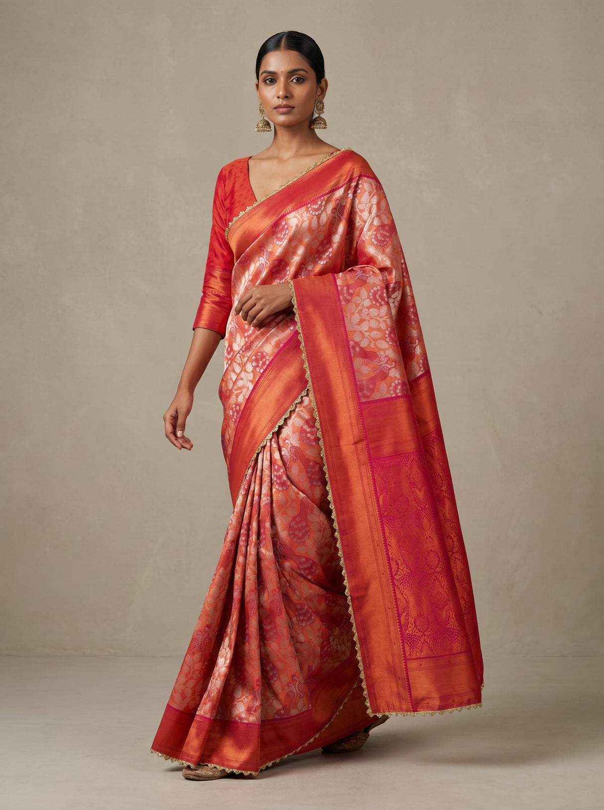 MIMOSA Peach Kanjivaram Art Silk Saree β pose 7 styling detail