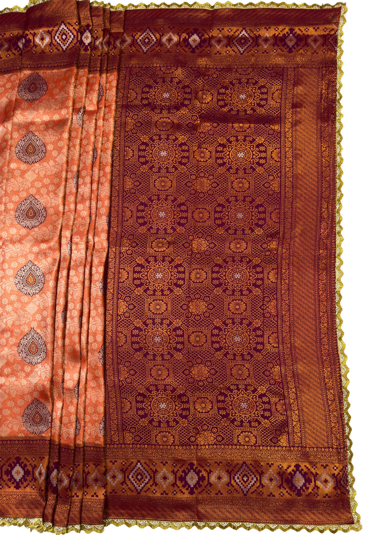 MIMOSA Peach Kanjivaram Art Silk Saree β pallu and zari work detail