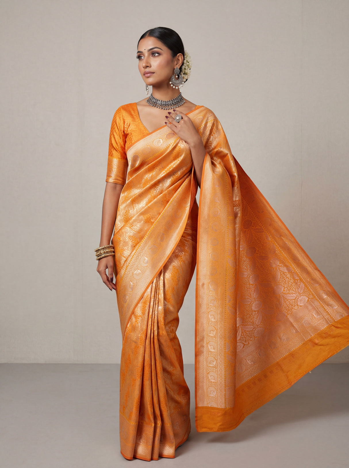 MIMOSA Mustard Kanjivaram Art Silk Saree β pallu and body design