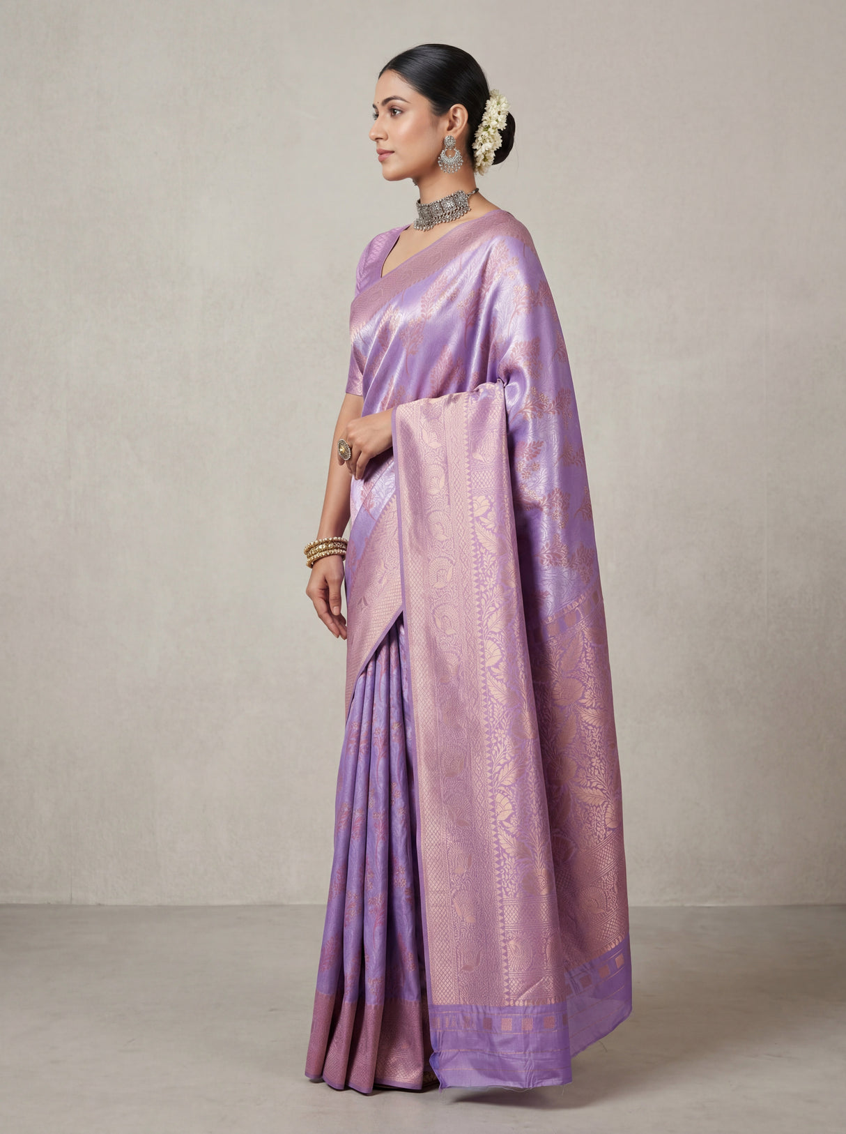 MIMOSA Violet Kanjivaram Art Silk Saree β pallu and body design
