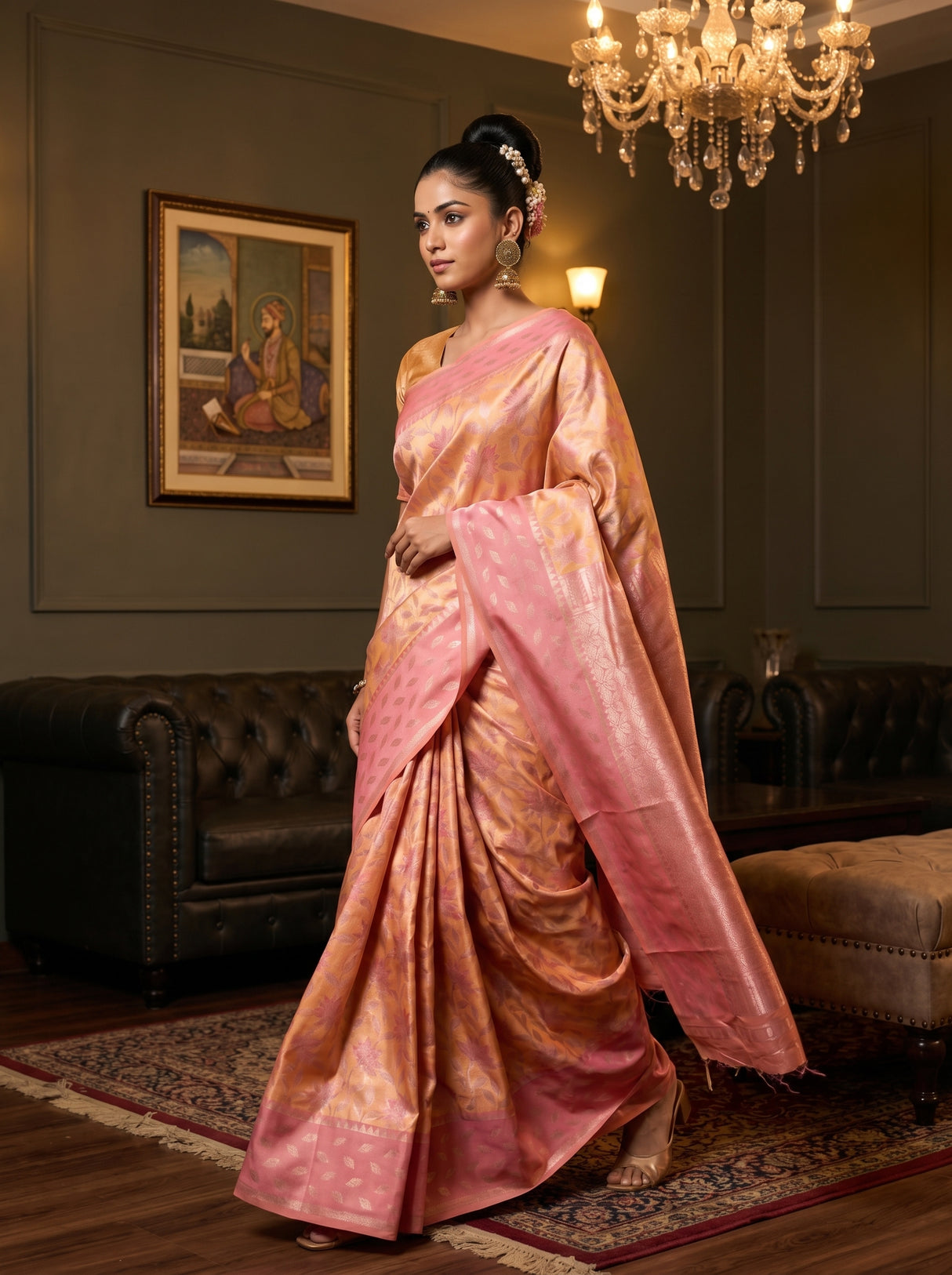MIMOSA Peach Kanjivaram Art Silk Saree β close-up of blouse and body