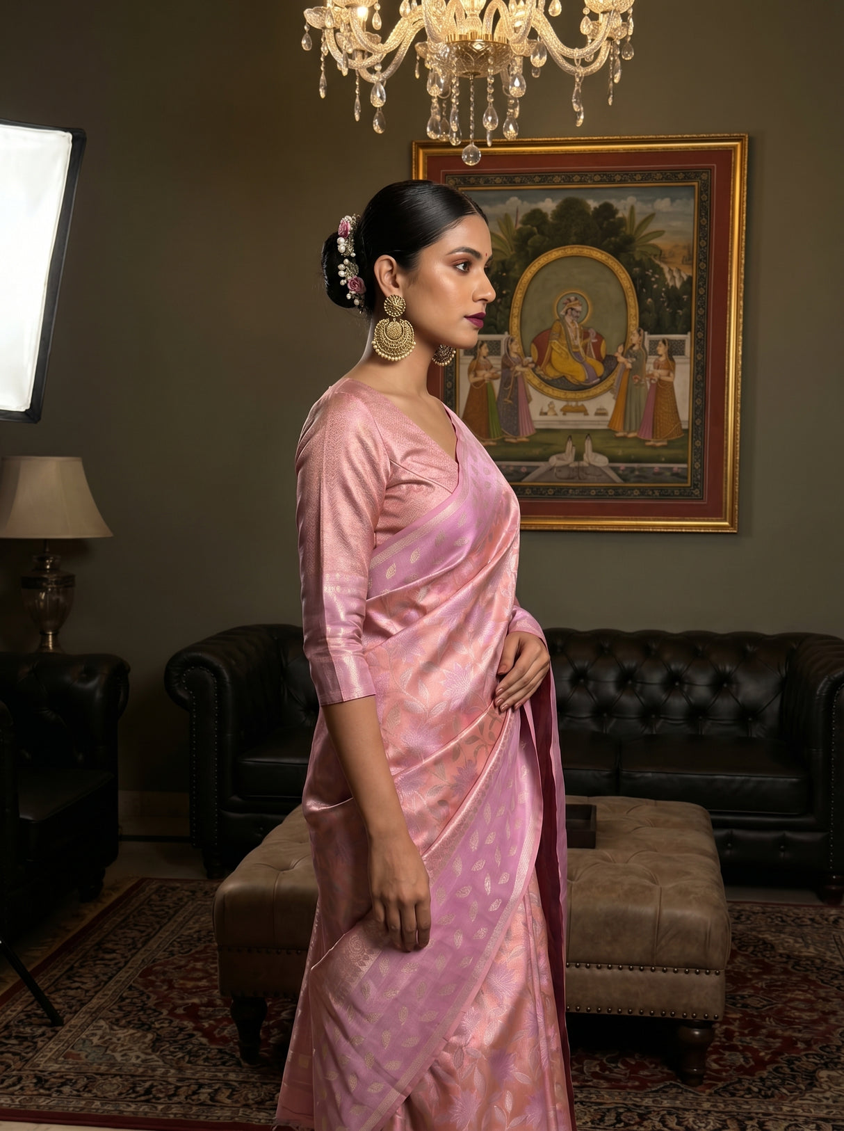 MIMOSA Pink Kanjivaram Art Silk Saree β close-up of blouse and body