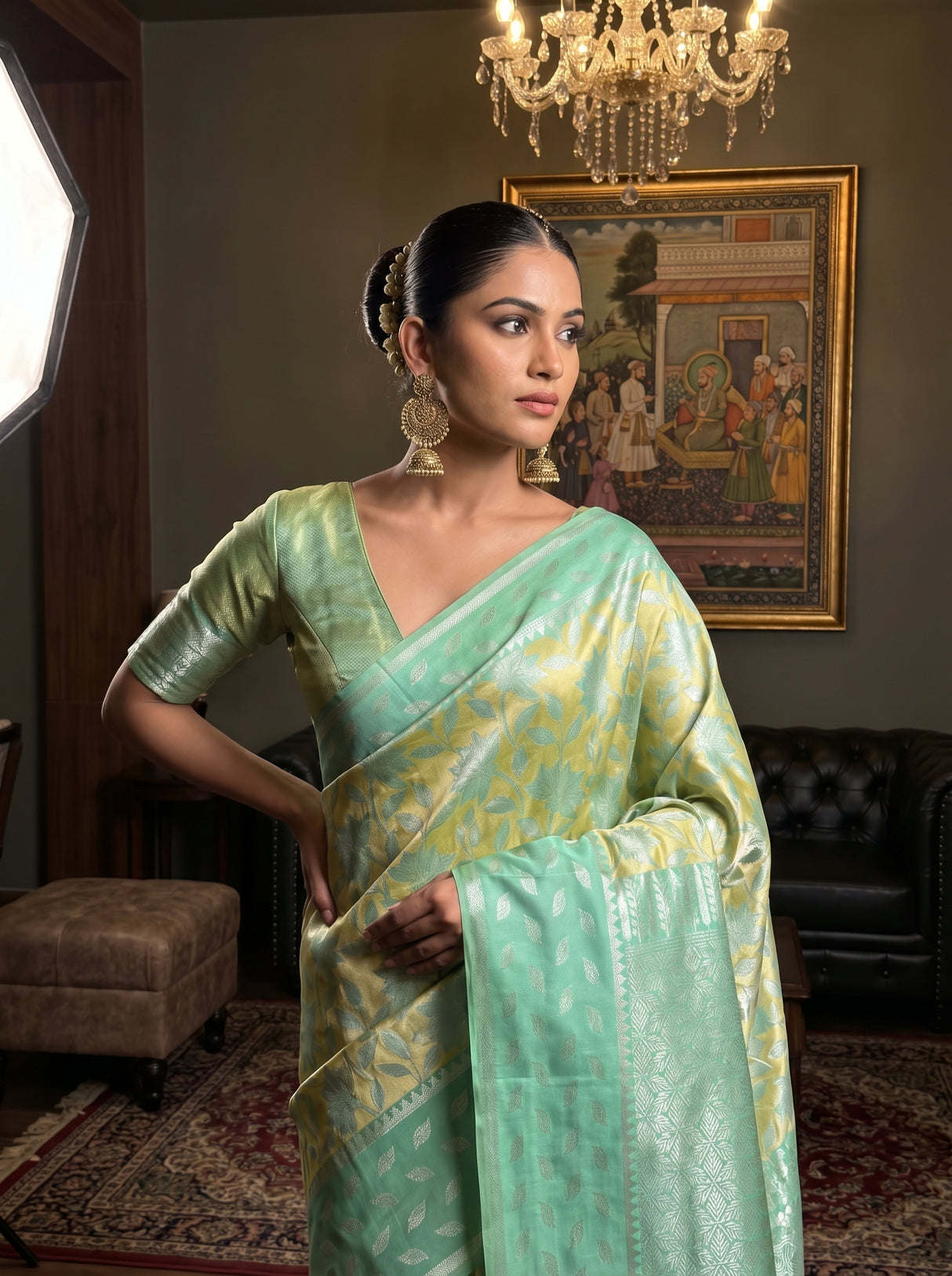MIMOSA Pista Kanjivaram Art Silk Saree β pose 10 styling detail