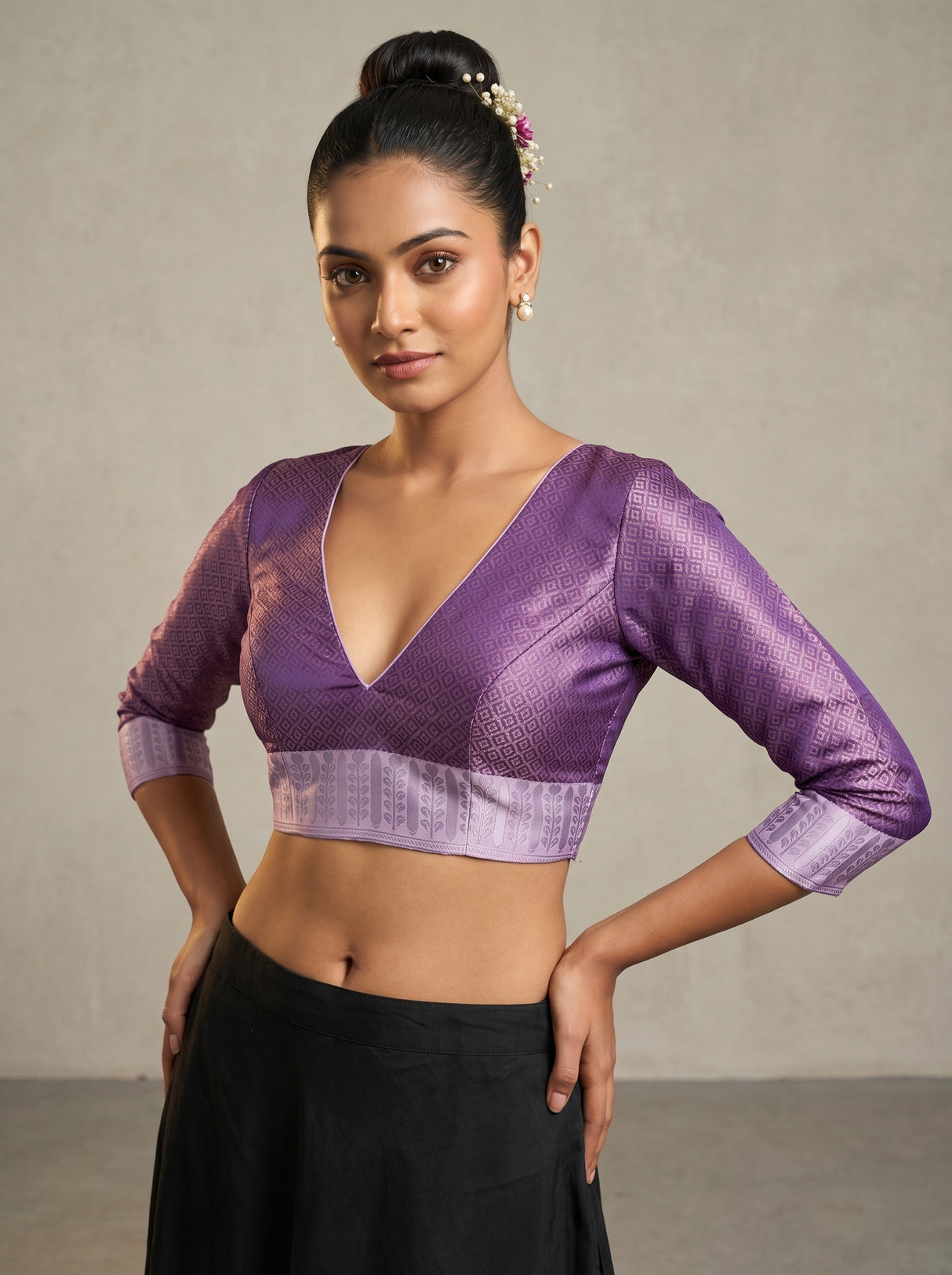 MIMOSA Violet Kanjivaram Art Silk Saree β blouse close-up