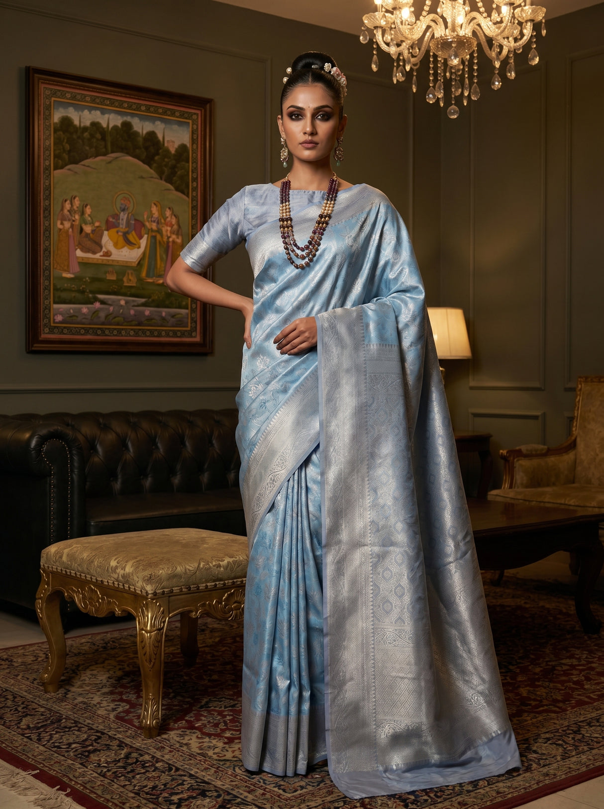 MIMOSA Royal Blue Kanjivaram Art Silk Saree β pose 10 styling detail