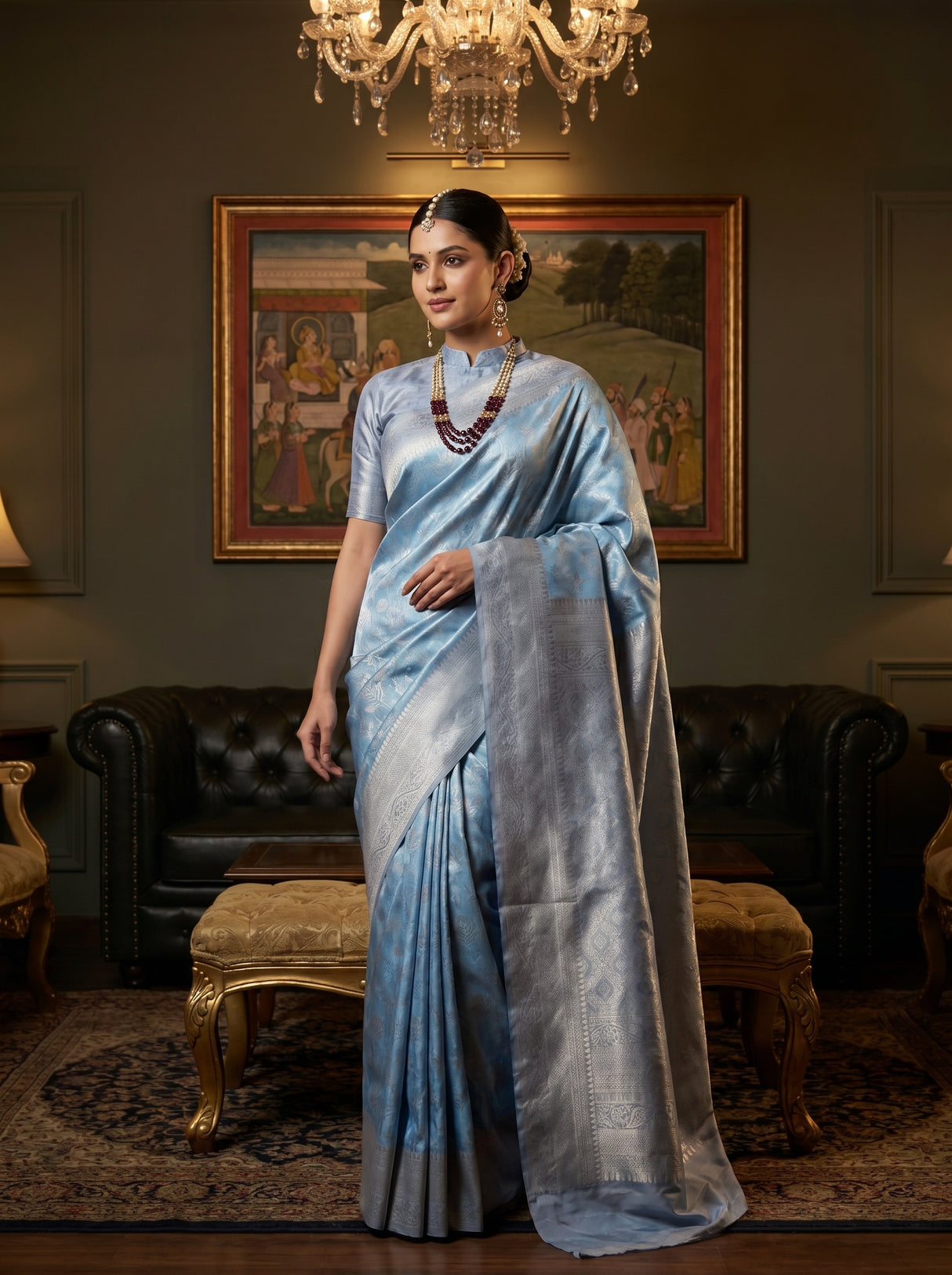 MIMOSA Royal Blue Kanjivaram Art Silk Saree β pose 4 styling detail