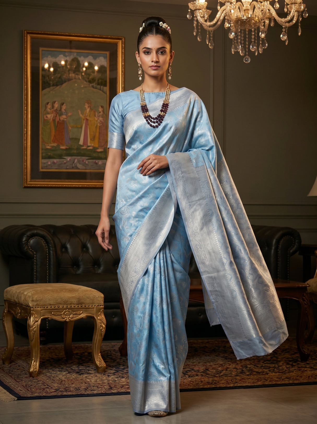 MIMOSA Royal Blue Kanjivaram Art Silk Saree β pose 6 styling detail