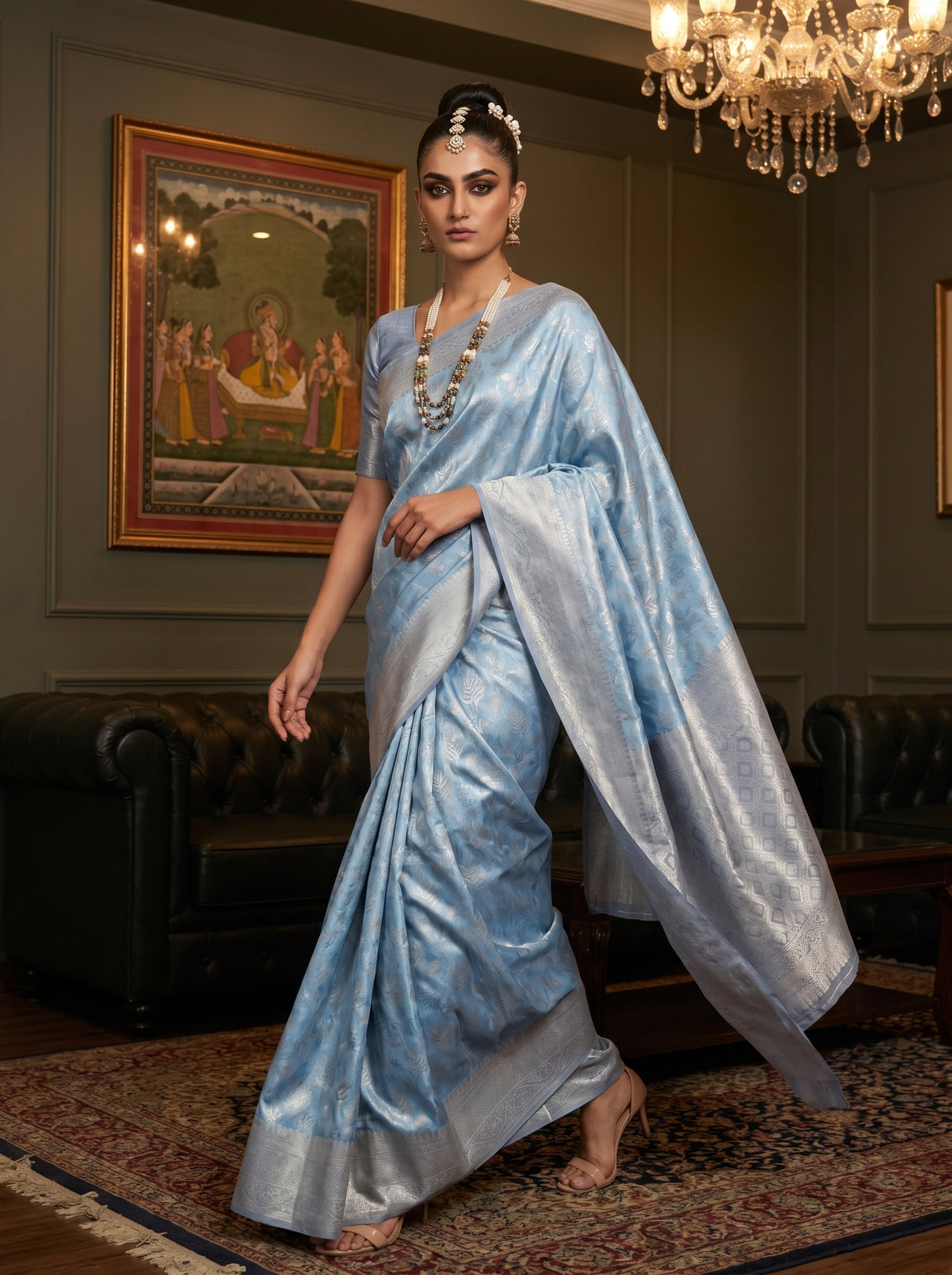MIMOSA Royal Blue Kanjivaram Art Silk Saree β pose 7 styling detail