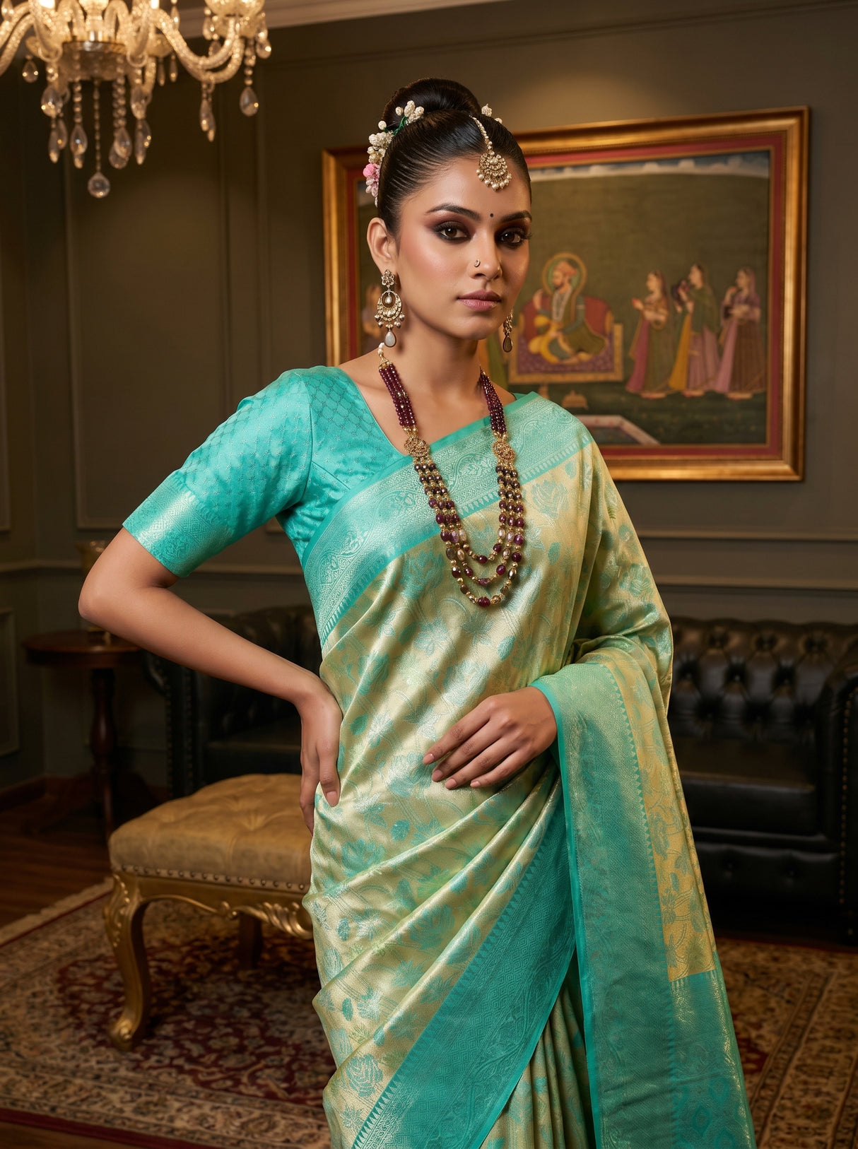 MIMOSA Gold Kanjivaram Art Silk Saree β pose 10 styling detail