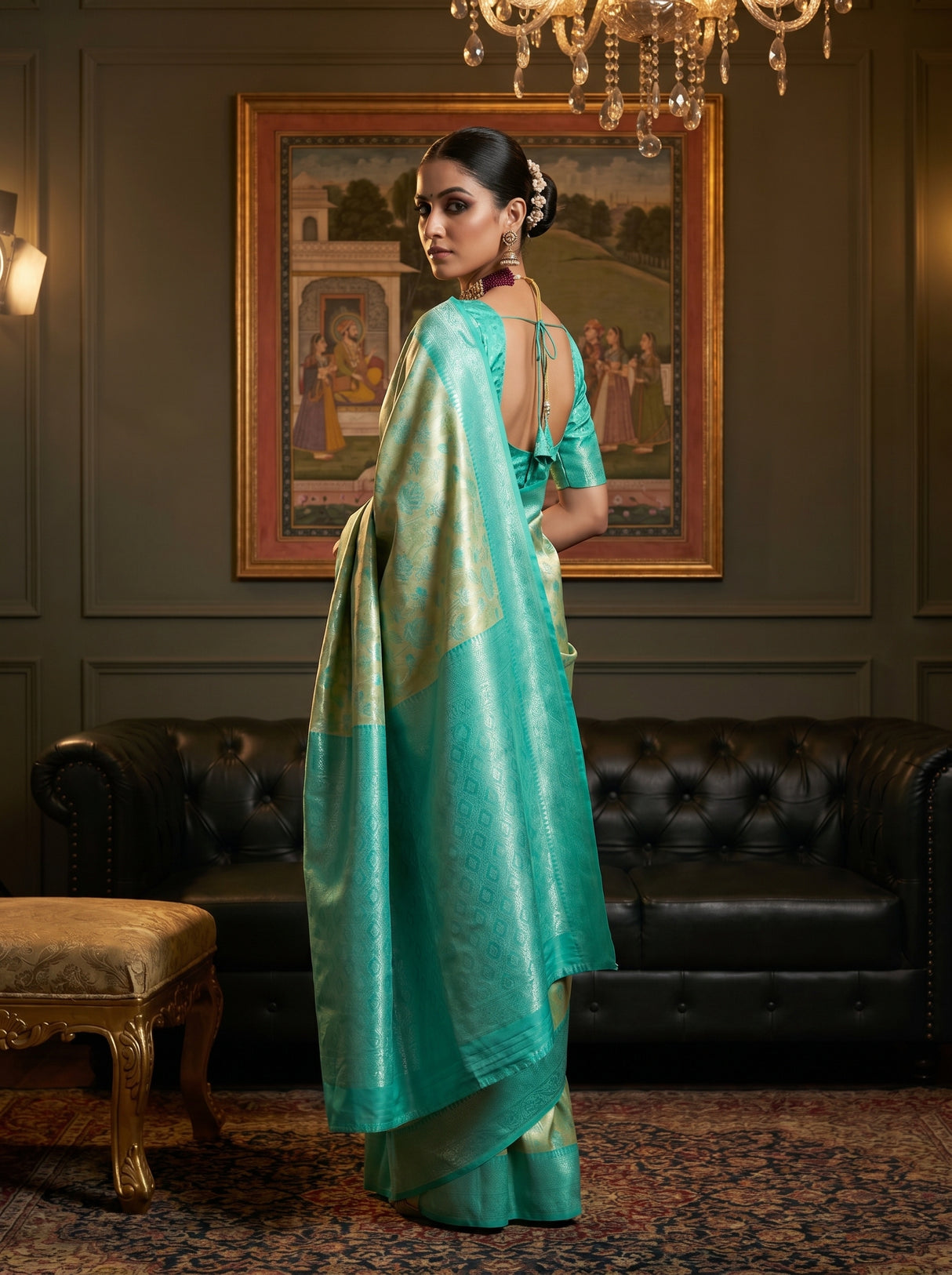 MIMOSA Gold Kanjivaram Art Silk Saree β pose 9 styling detail