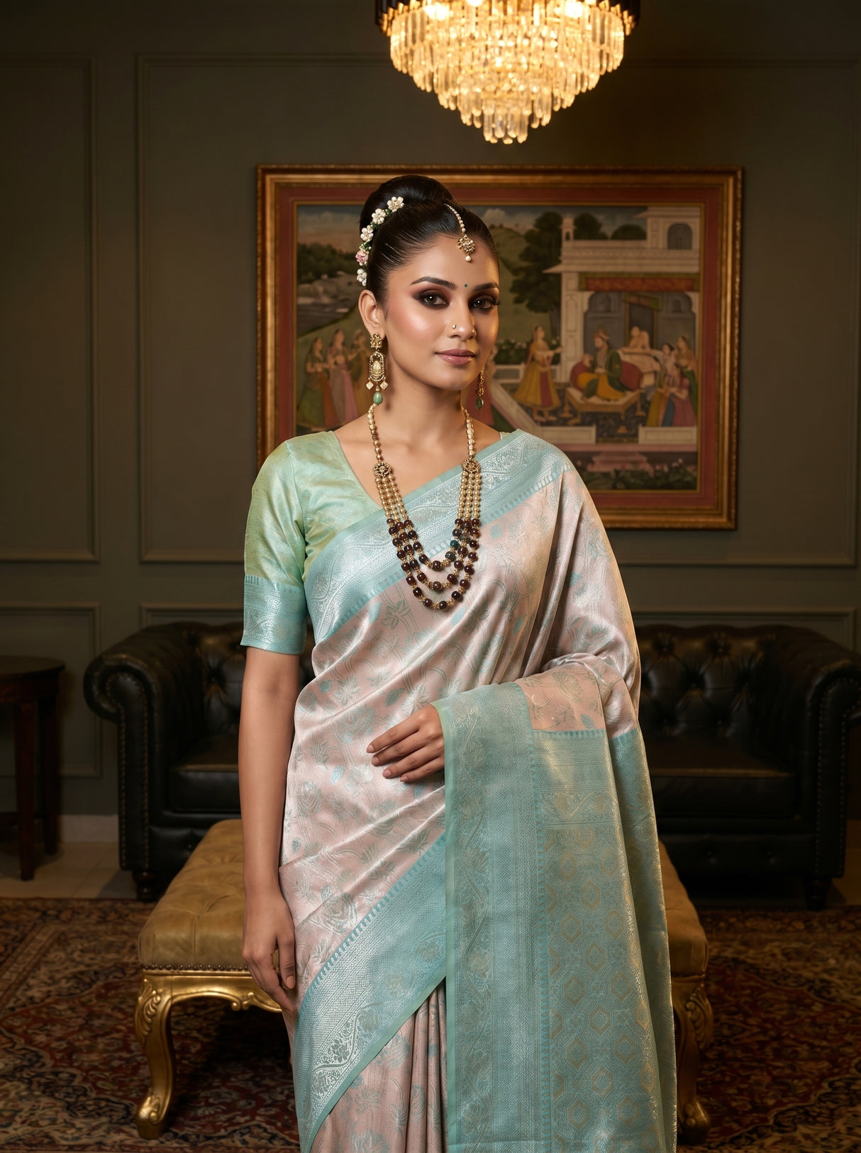 MIMOSA Half White Kanjivaram Art Silk Saree β pose 4 styling detail
