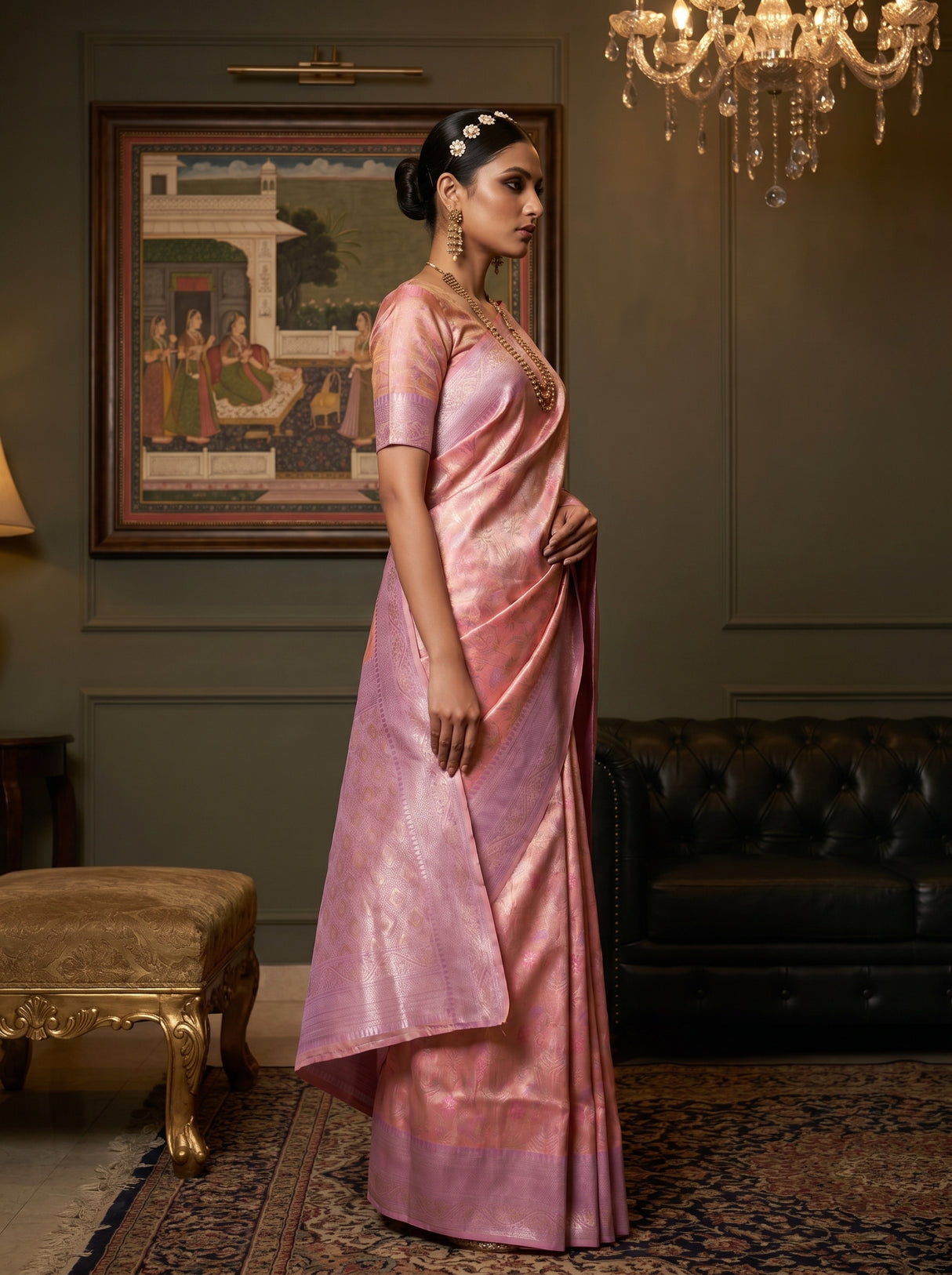 MIMOSA Pink Kanjivaram Art Silk Saree β pose 3 styling detail