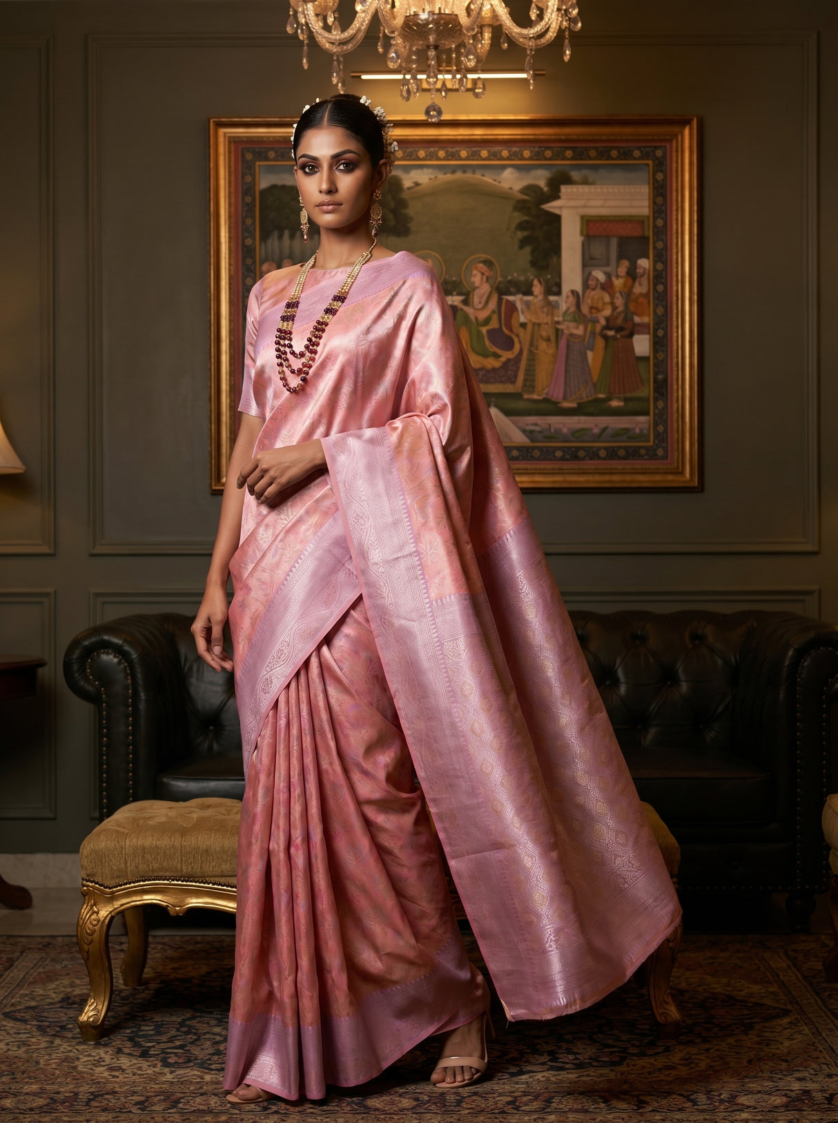 MIMOSA Pink Kanjivaram Art Silk Saree β pose 5 styling detail