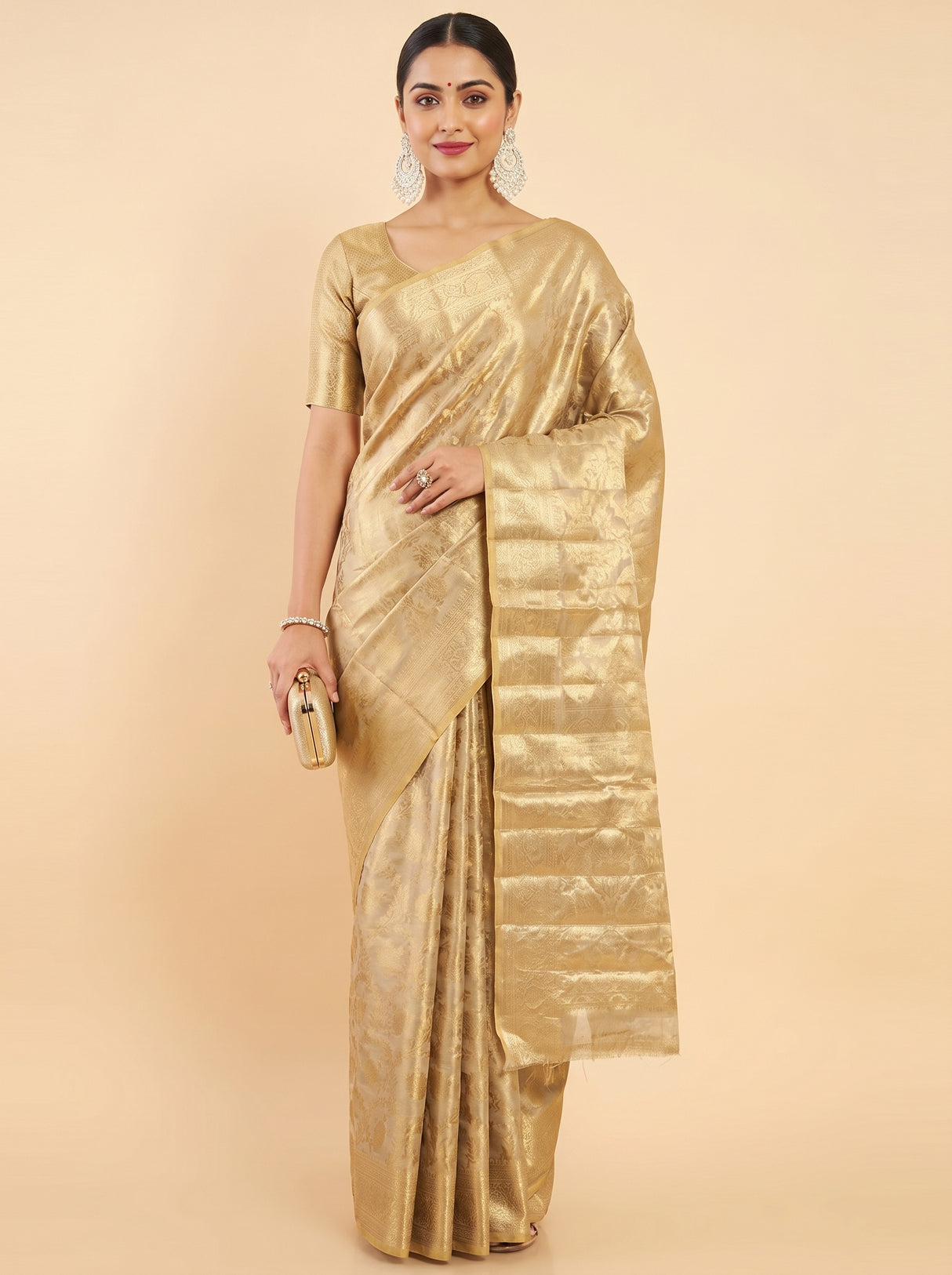 MIMOSA Chikoo Kanjivaram Art Silk Saree β Mannequin Draped View